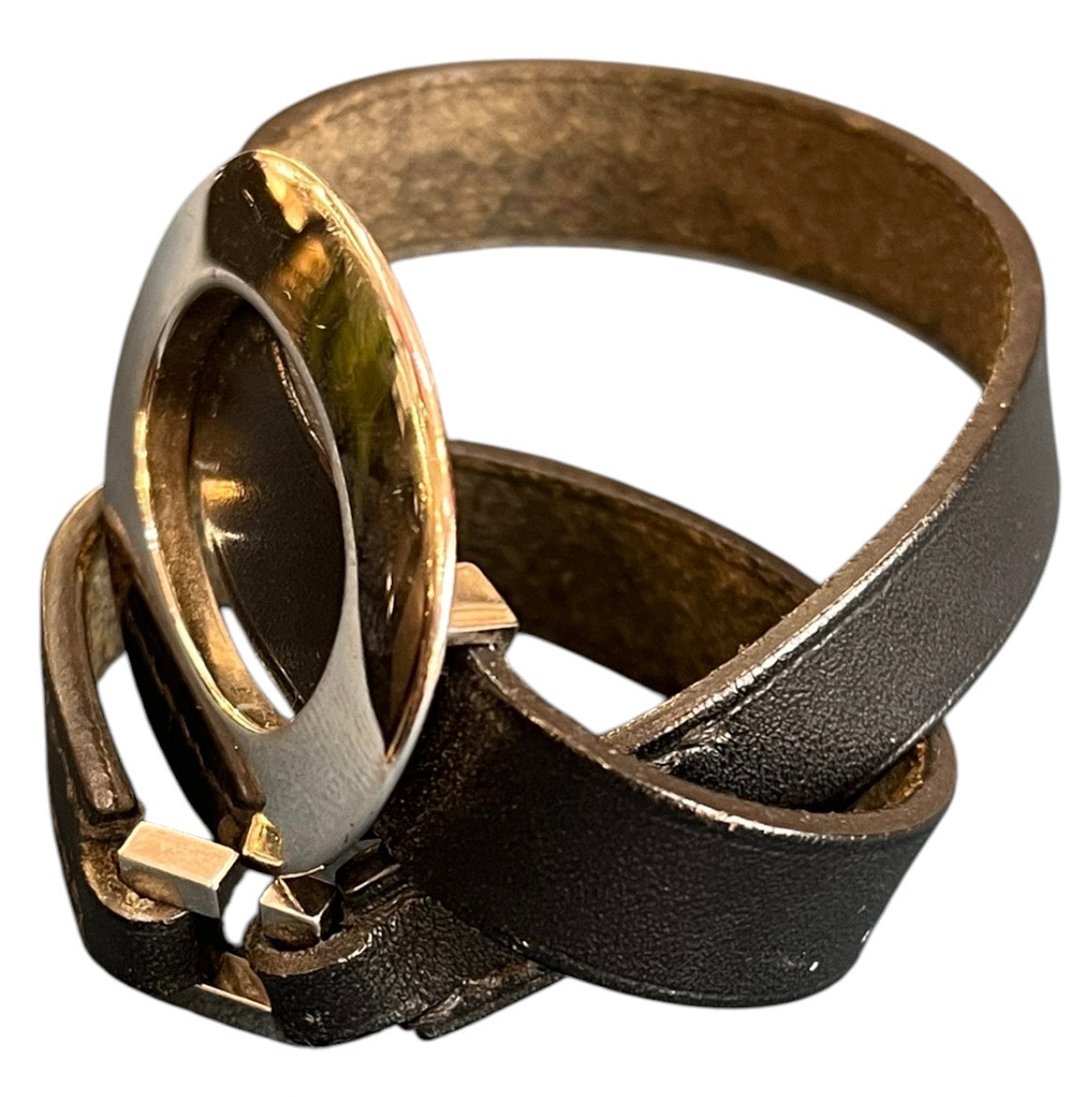 Hermès Double Leather Bracelet in Black with Silver Rings