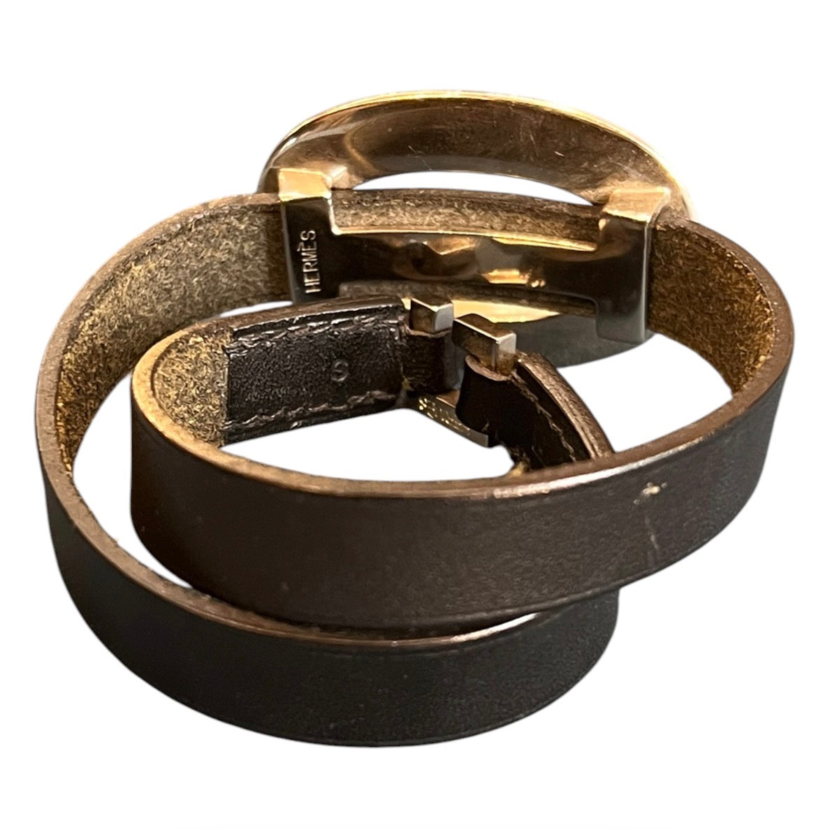 Hermès Double Leather Bracelet in Black with Silver Rings