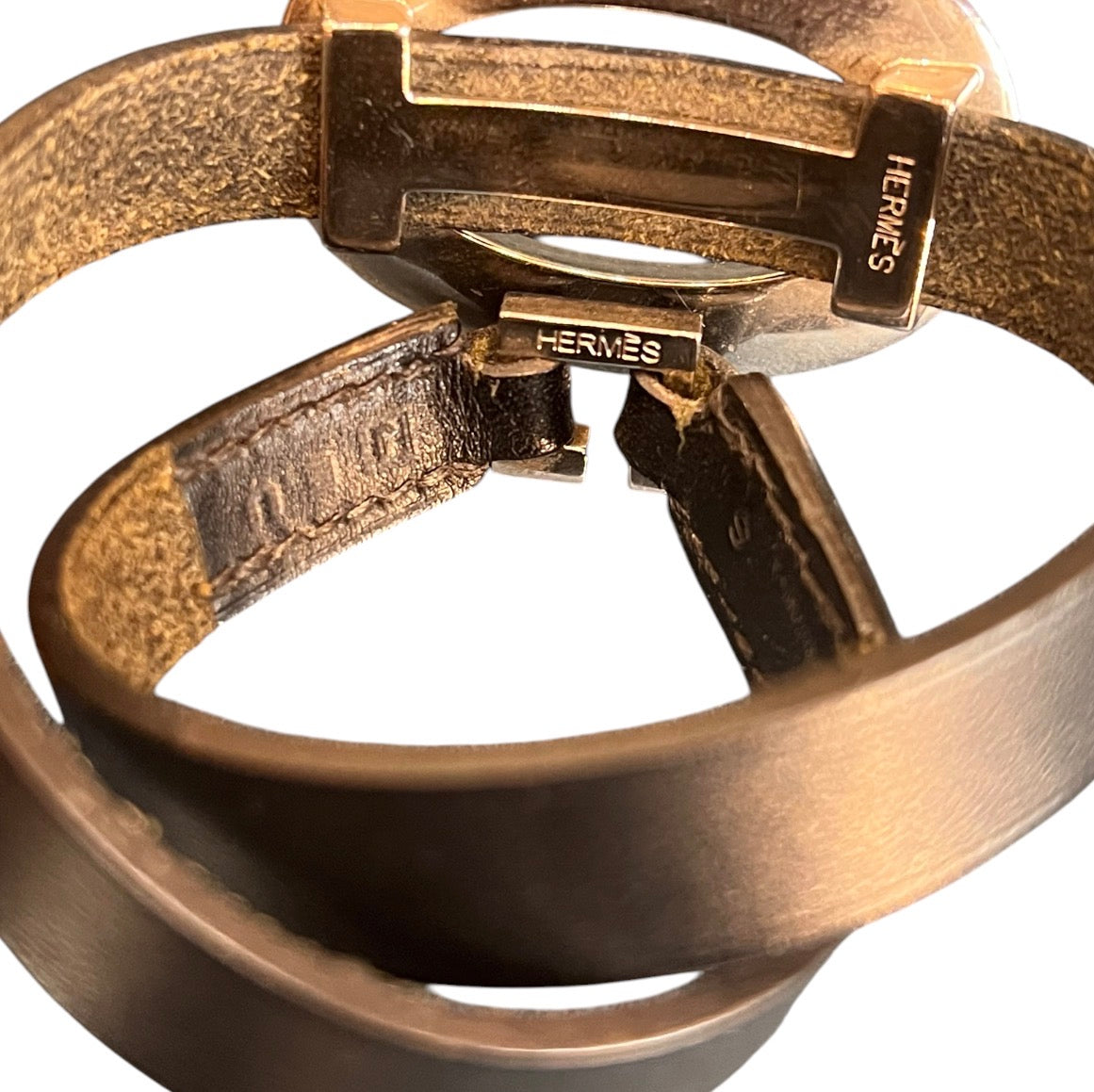 Hermès Double Leather Bracelet in Black with Silver Rings