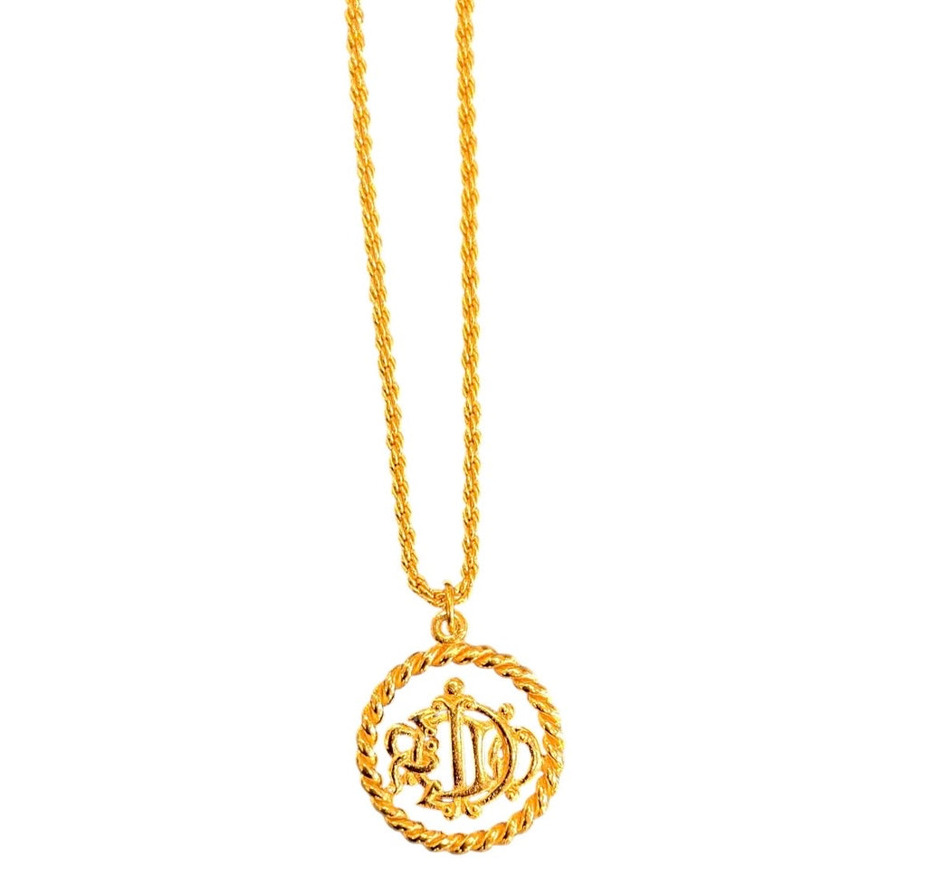 Dior Gold Plated Logo Pendant Necklace