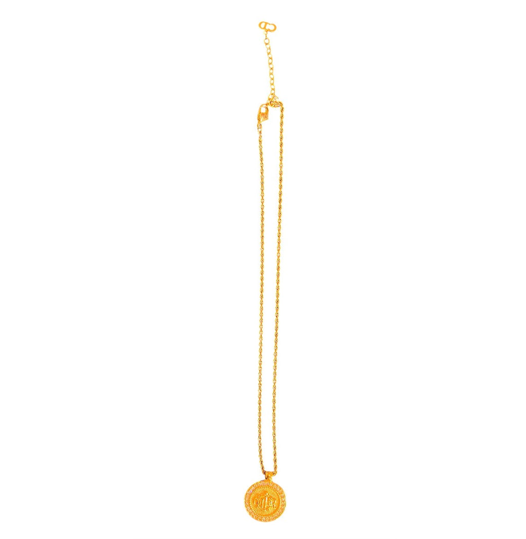 Gold Plated Rhinestone Logo Medallion Pendant Necklace