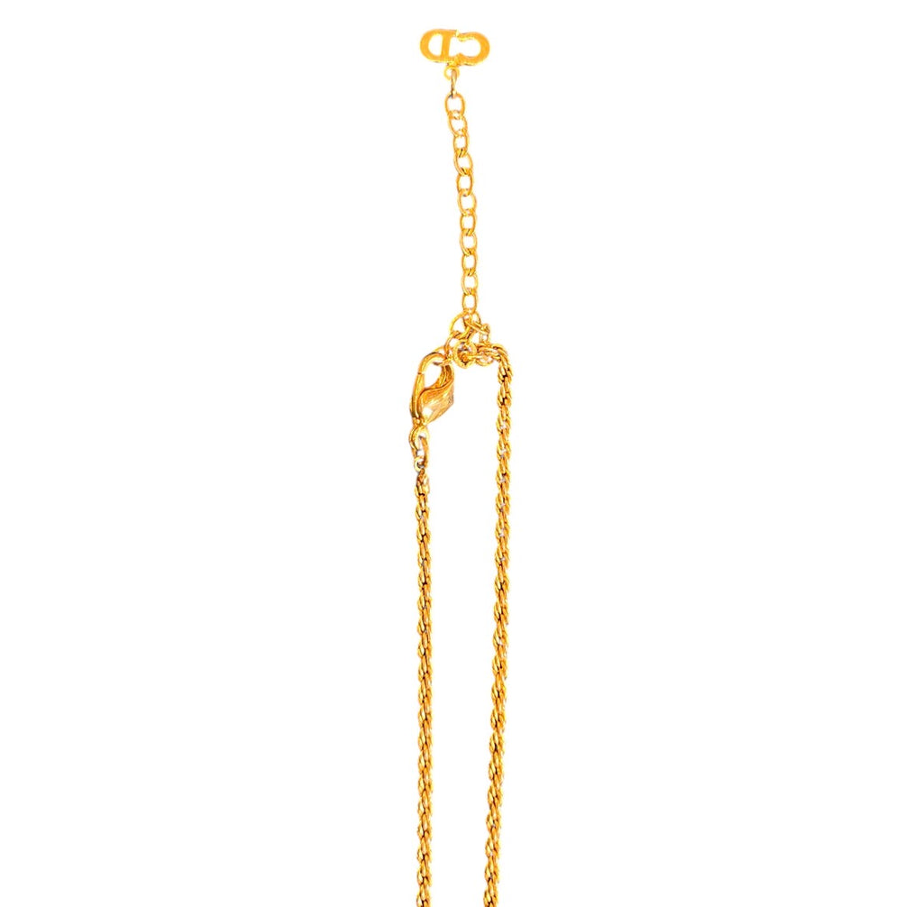 Gold Plated Rhinestone Logo Medallion Pendant Necklace