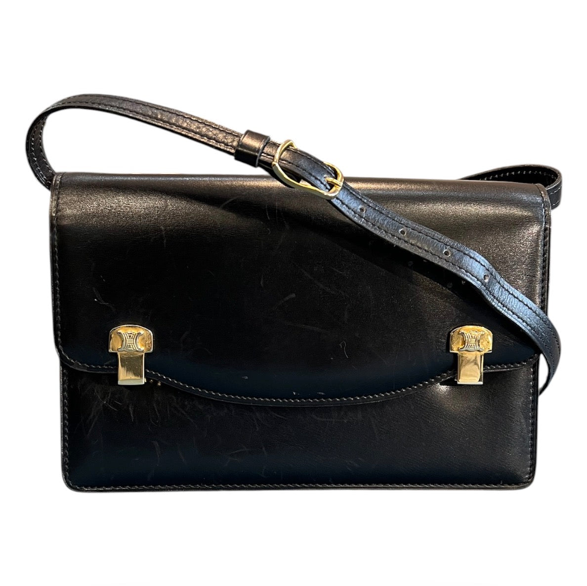 Céline Triomphe Crossbody Bag in Shiny Black Calfskin