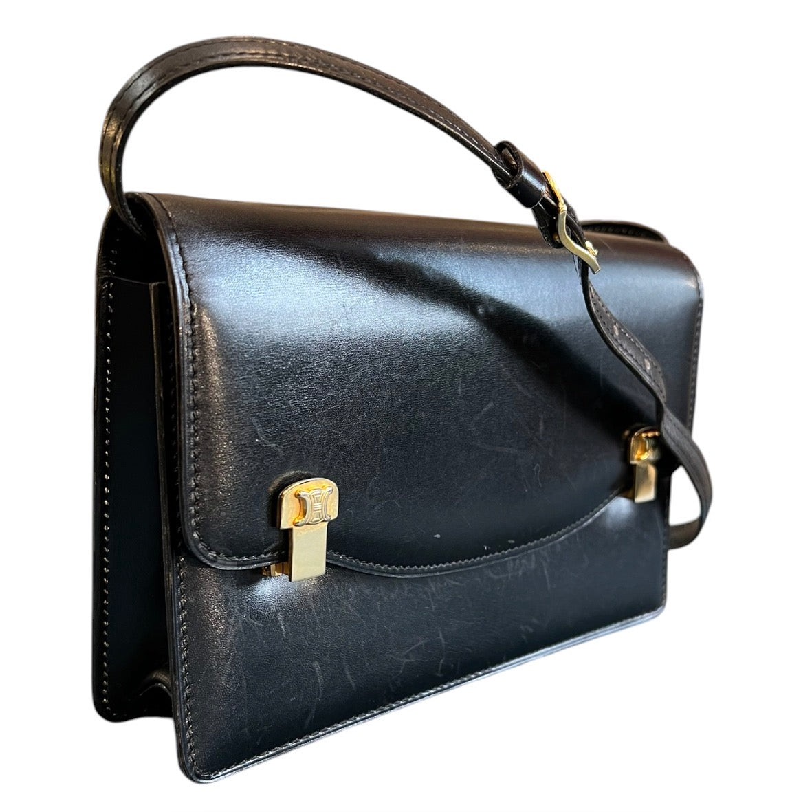 Céline Triomphe Crossbody Bag in Shiny Black Calfskin