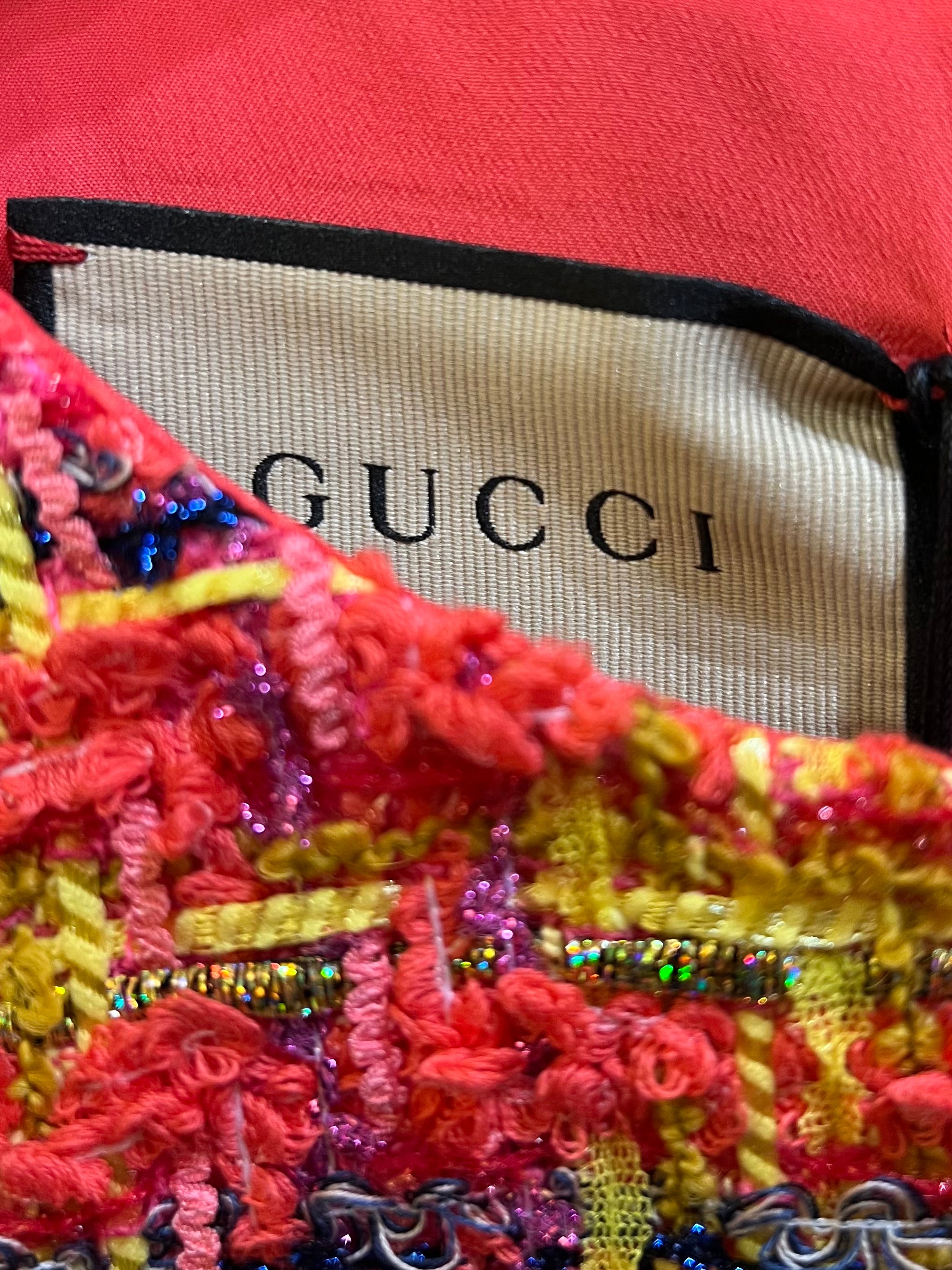 Gucci Multicolor Tweed Dress with Gold Buttons
