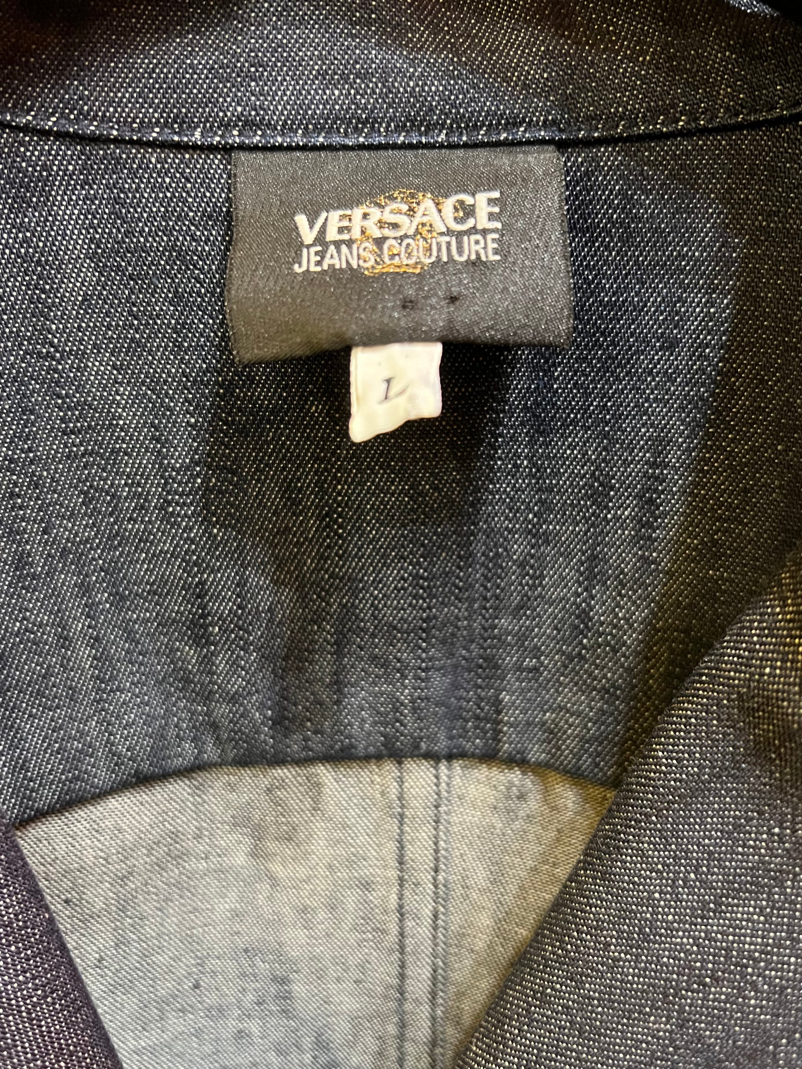 Multicolor Denim and Suede Jacket with Versace Prints