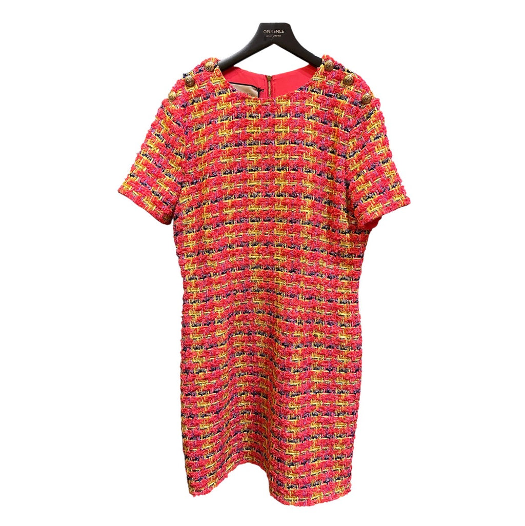 Gucci Multicolor Tweed Dress with Gold Buttons