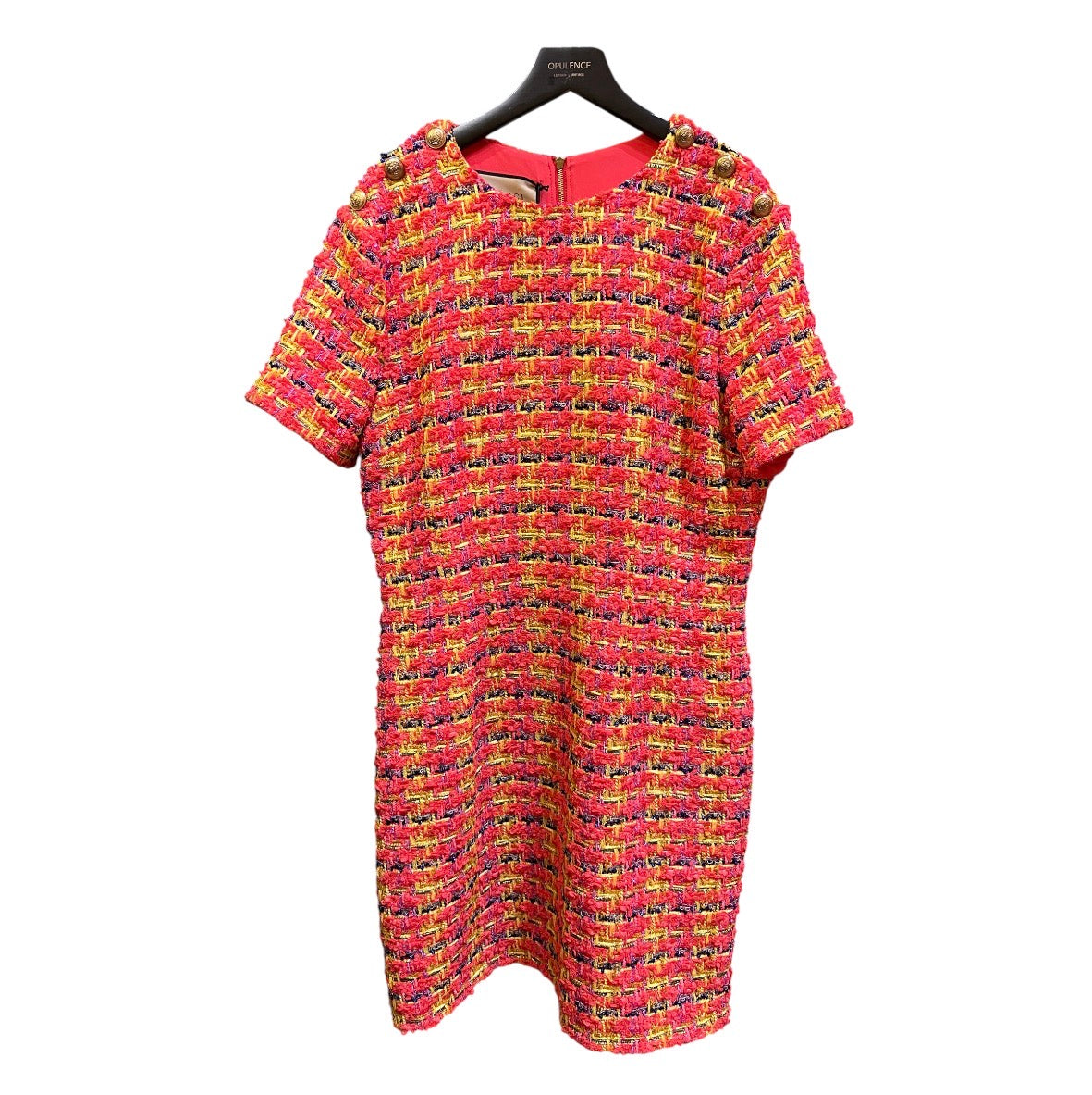 Gucci Multicolor Tweed Dress with Gold Buttons