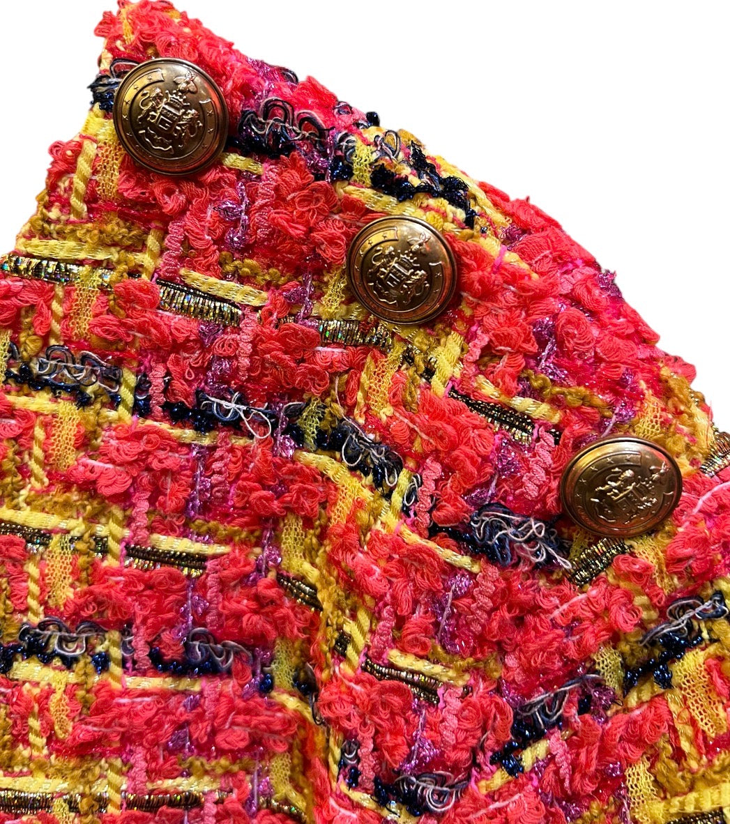 Gucci Multicolor Tweed Dress with Gold Buttons