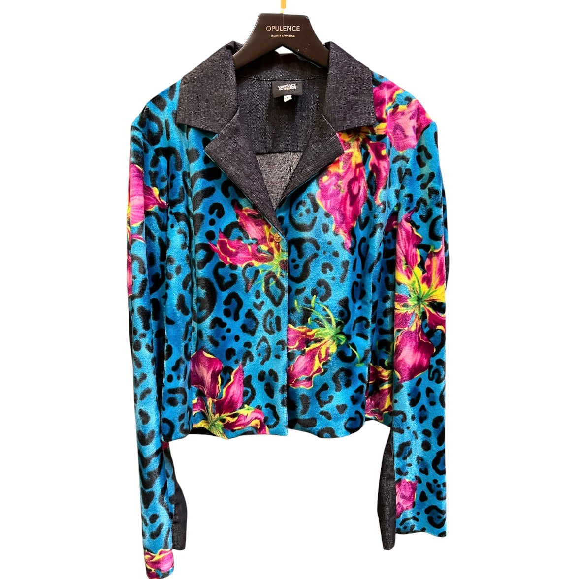 Multicolor Denim and Suede Jacket with Versace Prints