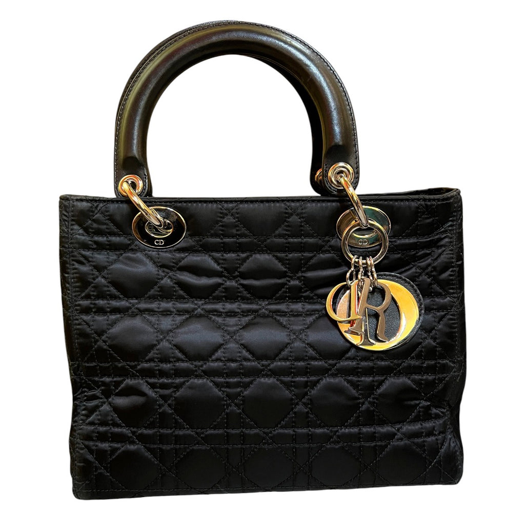 2007 Lady Dior Black Satin Handbag