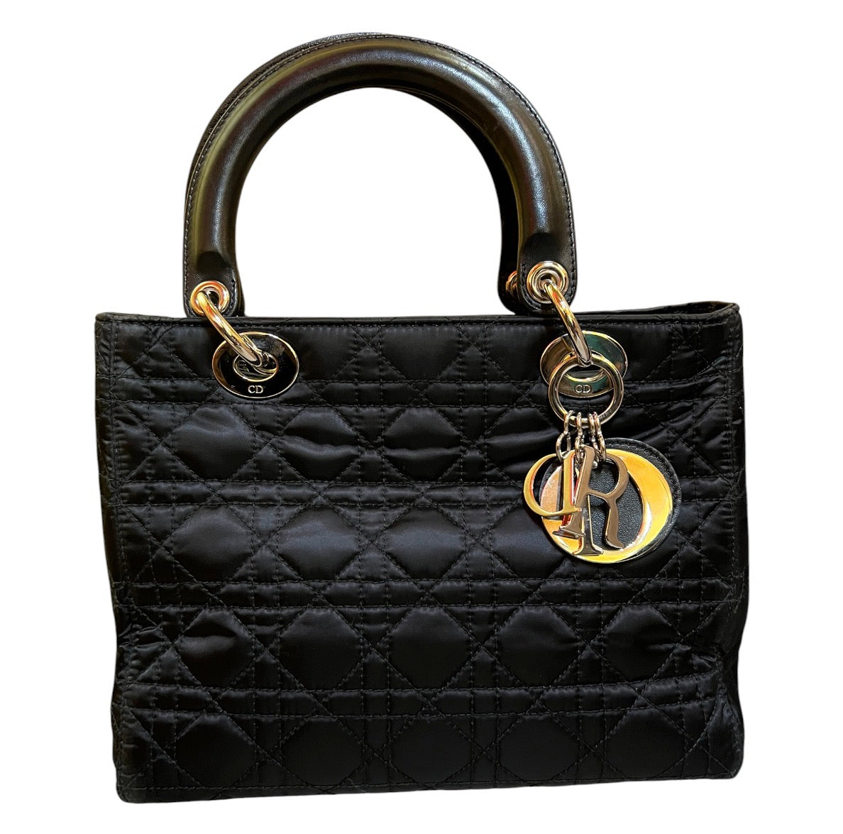 2007 Lady Dior Black Satin Handbag