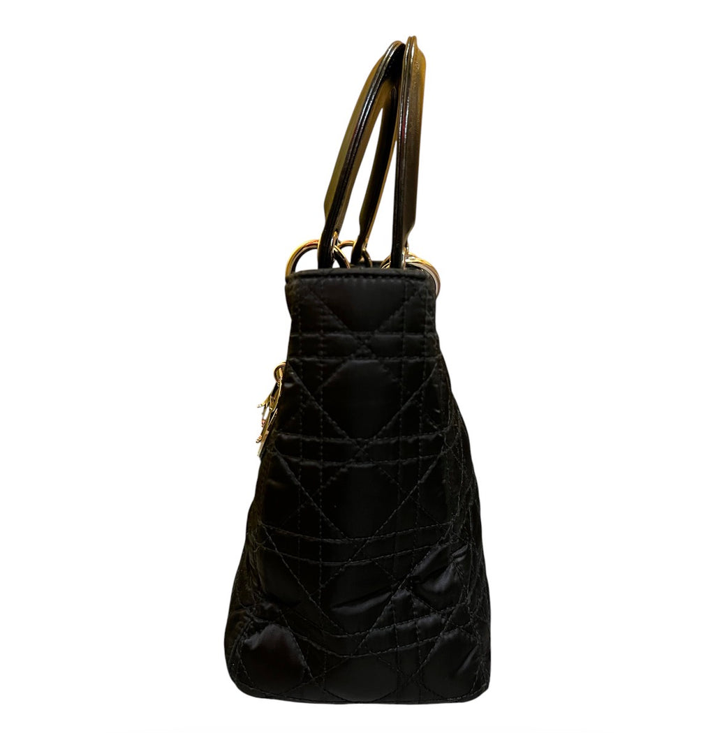 2007 Lady Dior Black Satin Handbag