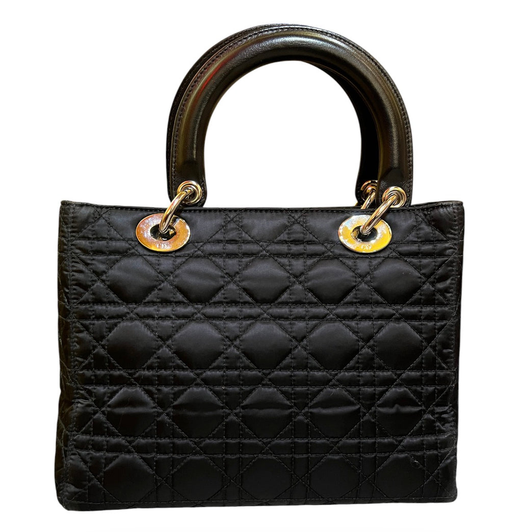 2007 Lady Dior Black Satin Handbag