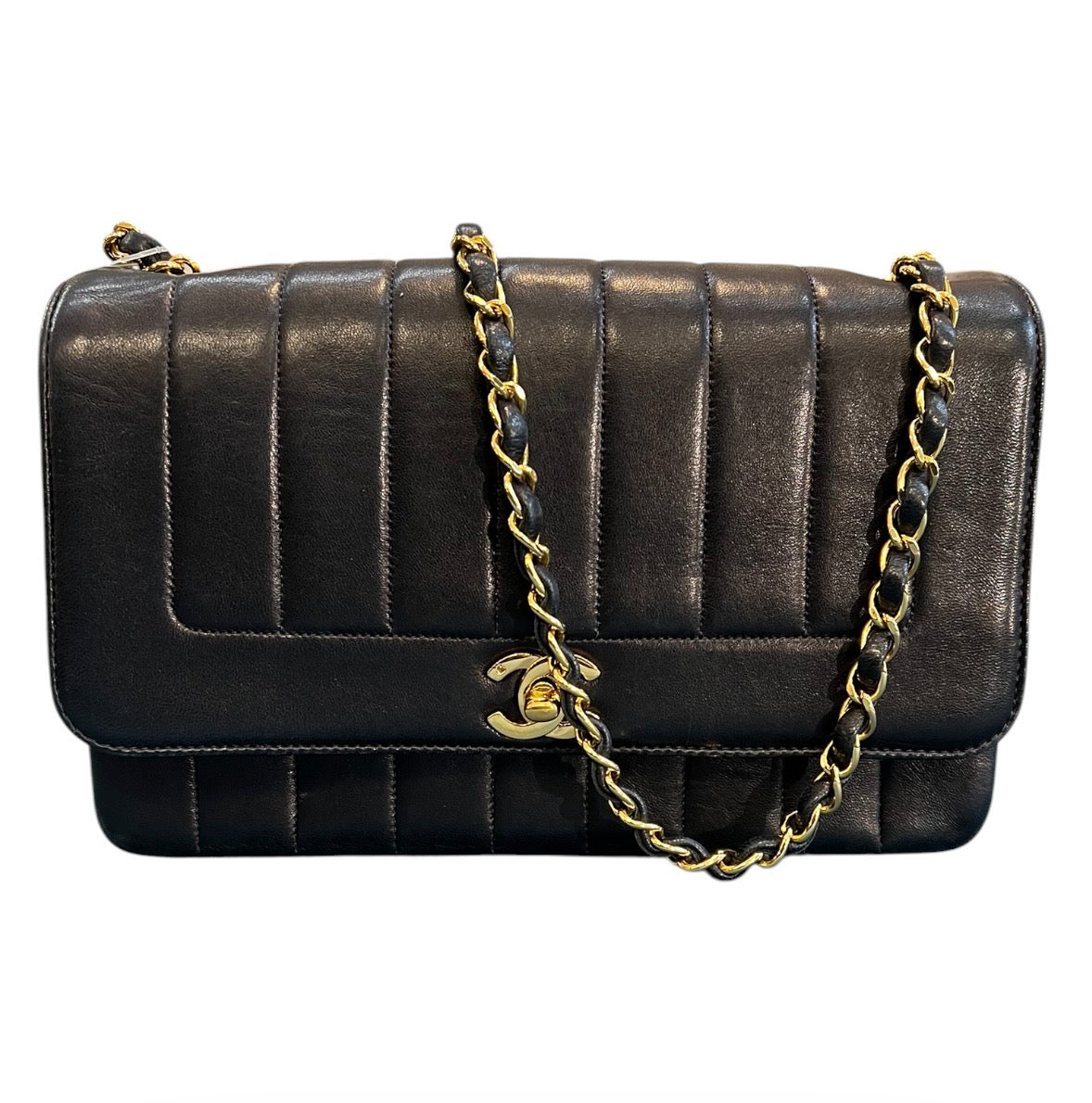1991 Mademoiselle Chanel Midnight Blue Shoulder Bag in quilted lambskin, medium size