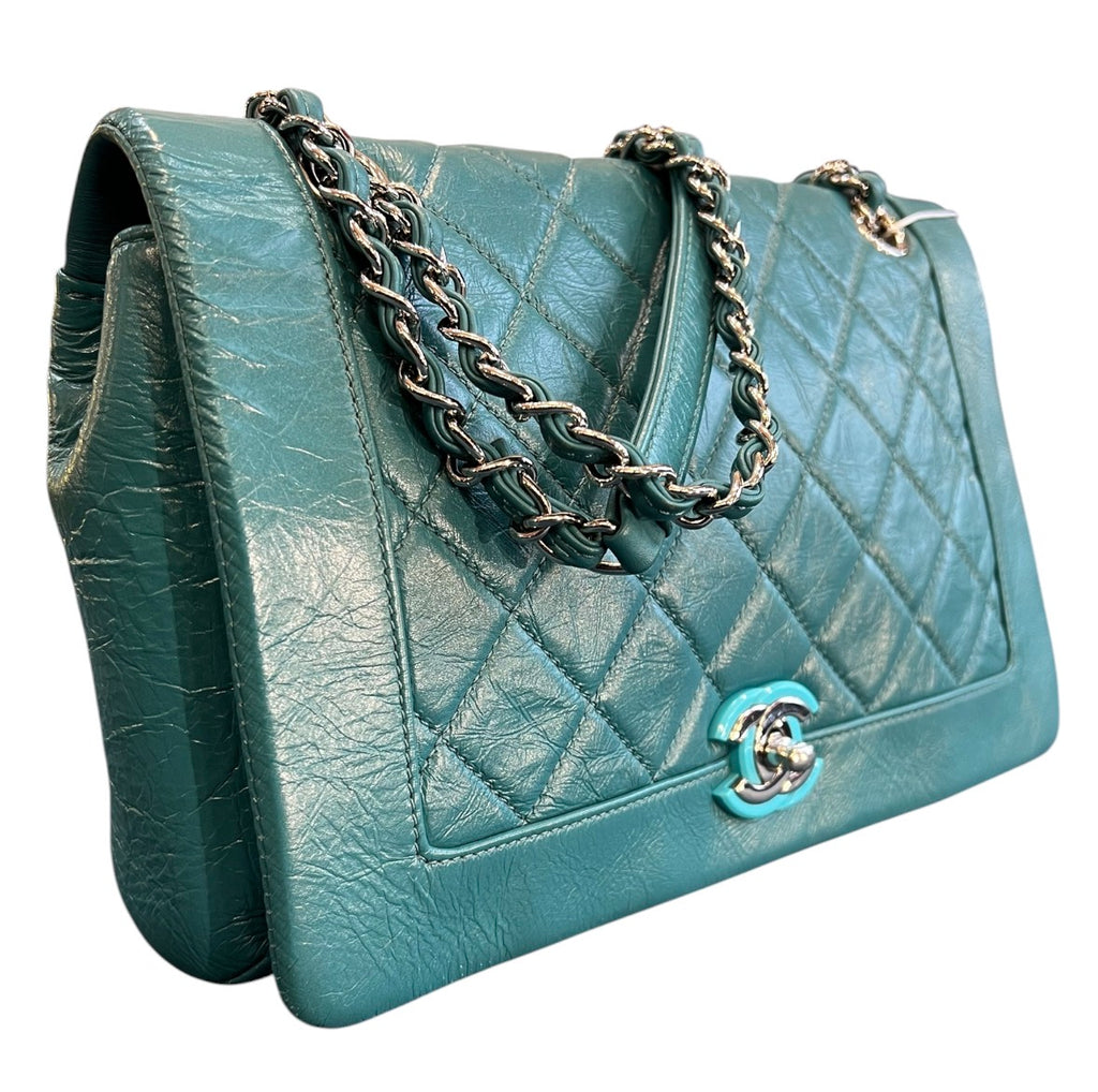 2018 Chanel Crumpled Calfskin Bi-Quilted Vintage Full Flap Handbag