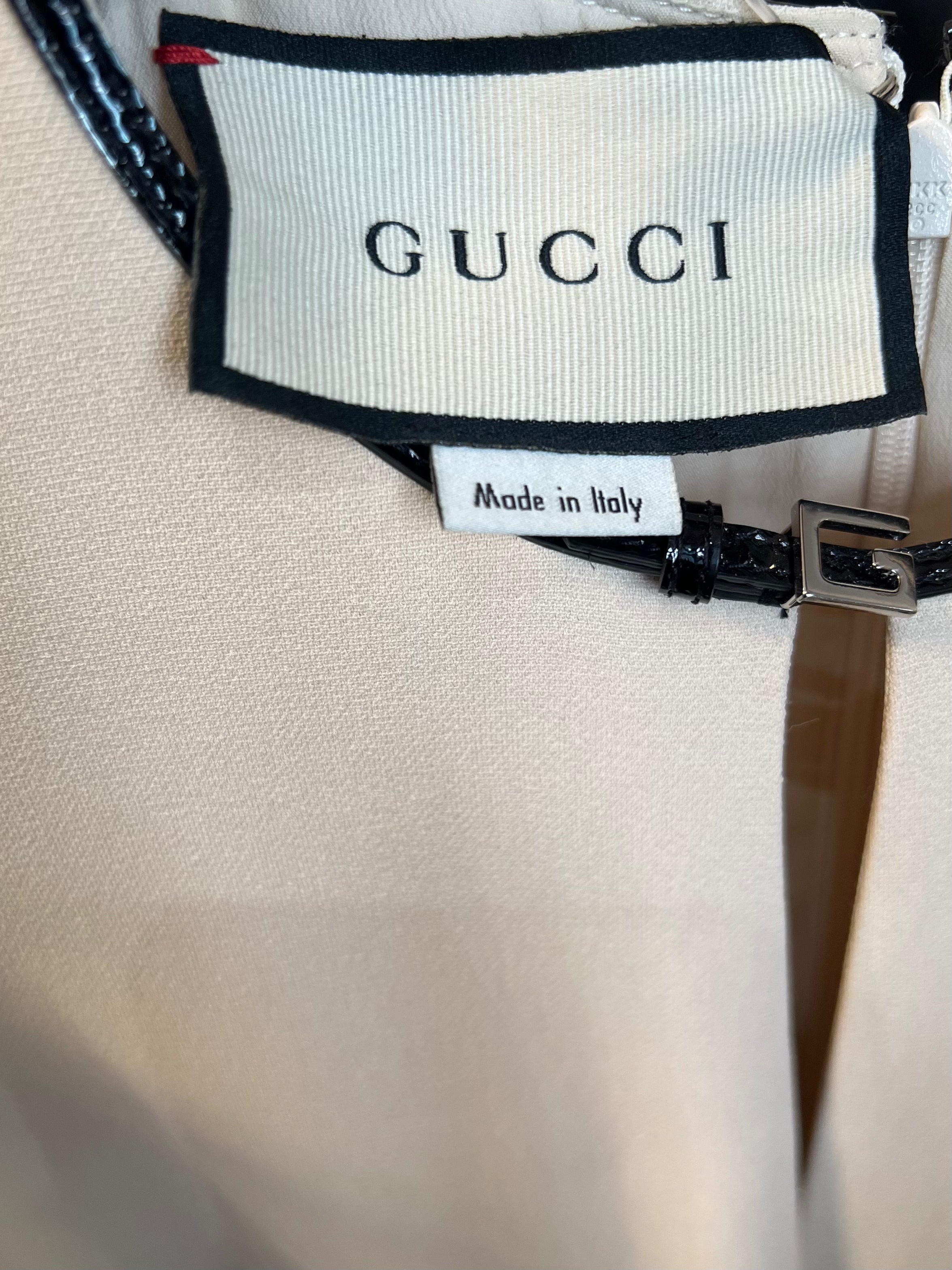 Gucci Beige and Black Leather Dress with Silver G Logo