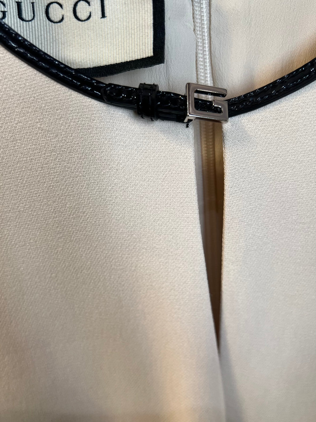 Gucci Beige and Black Leather Dress with Silver G Logo