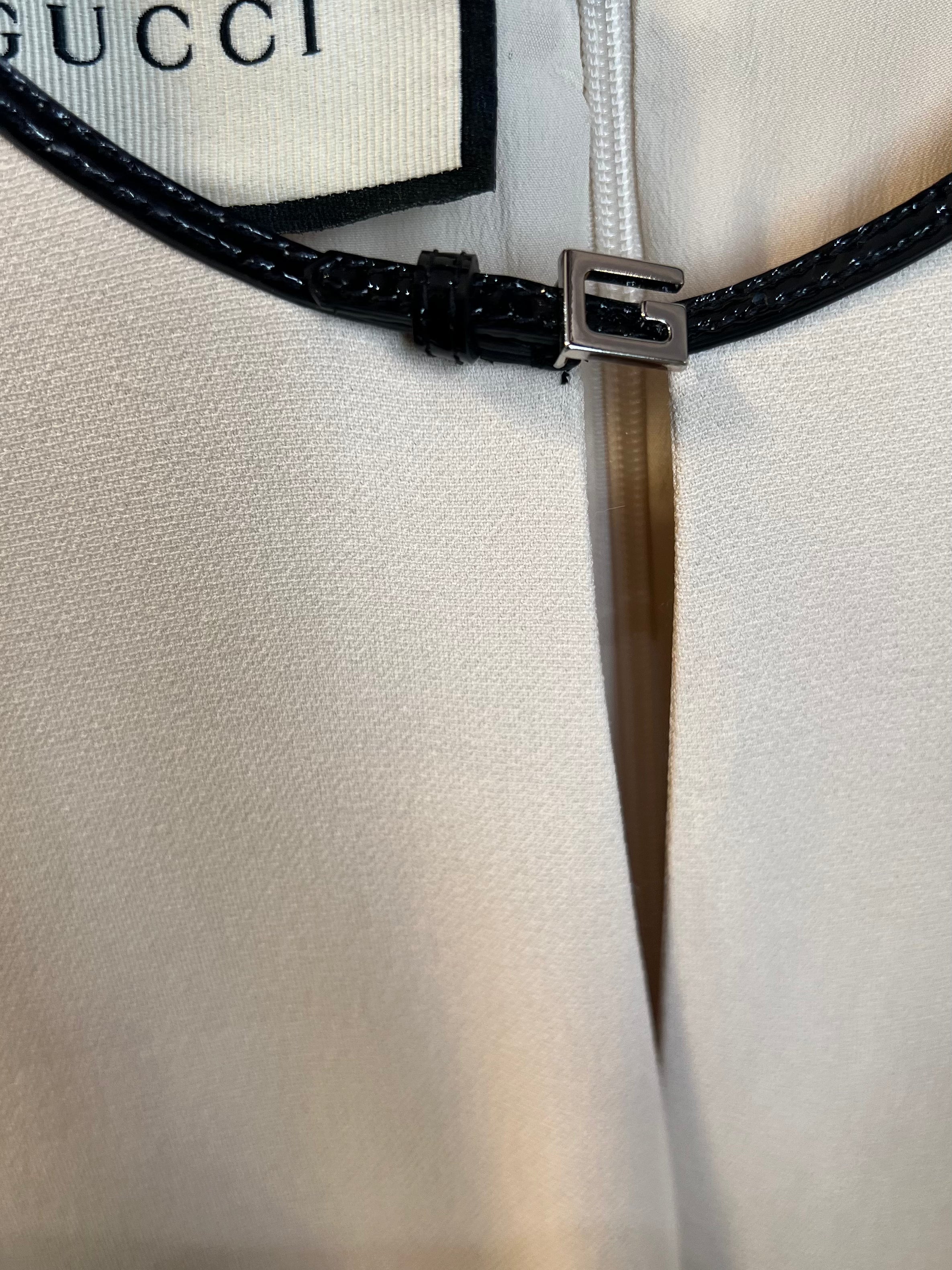 Gucci Beige and Black Leather Dress with Silver G Logo