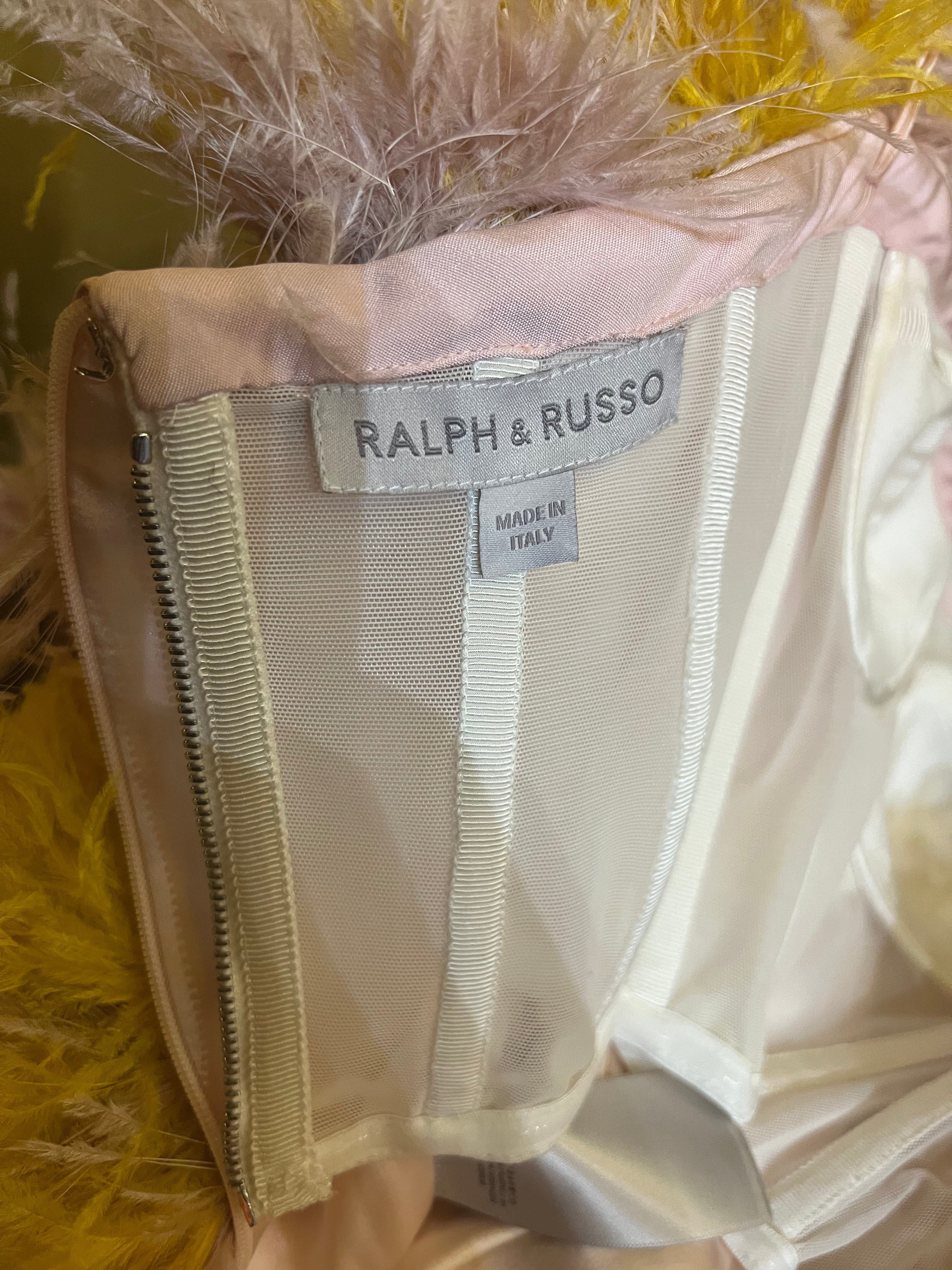 Ralph&Russo Pink and Yellow Dress Made of Ostrich Feathers