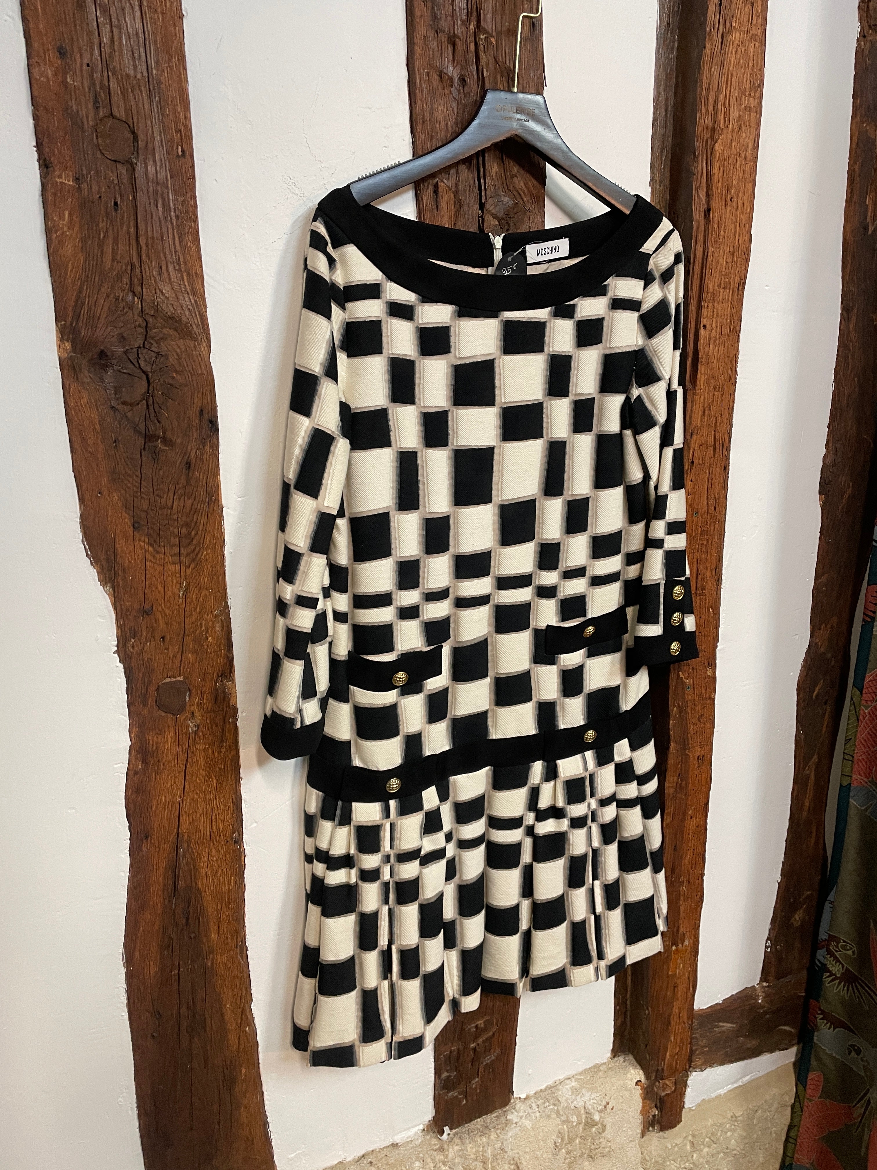Moschino Black & Ivory Checkered Dress – Size 36