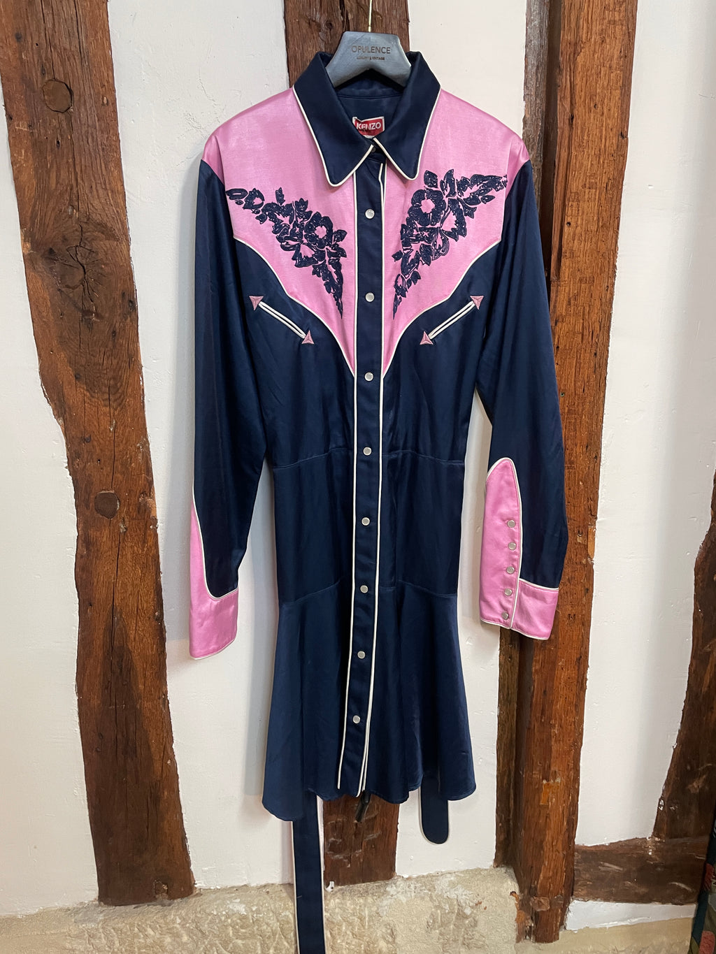 Kenzo Paris Navy & Pink Western-Style Dress – Size S
