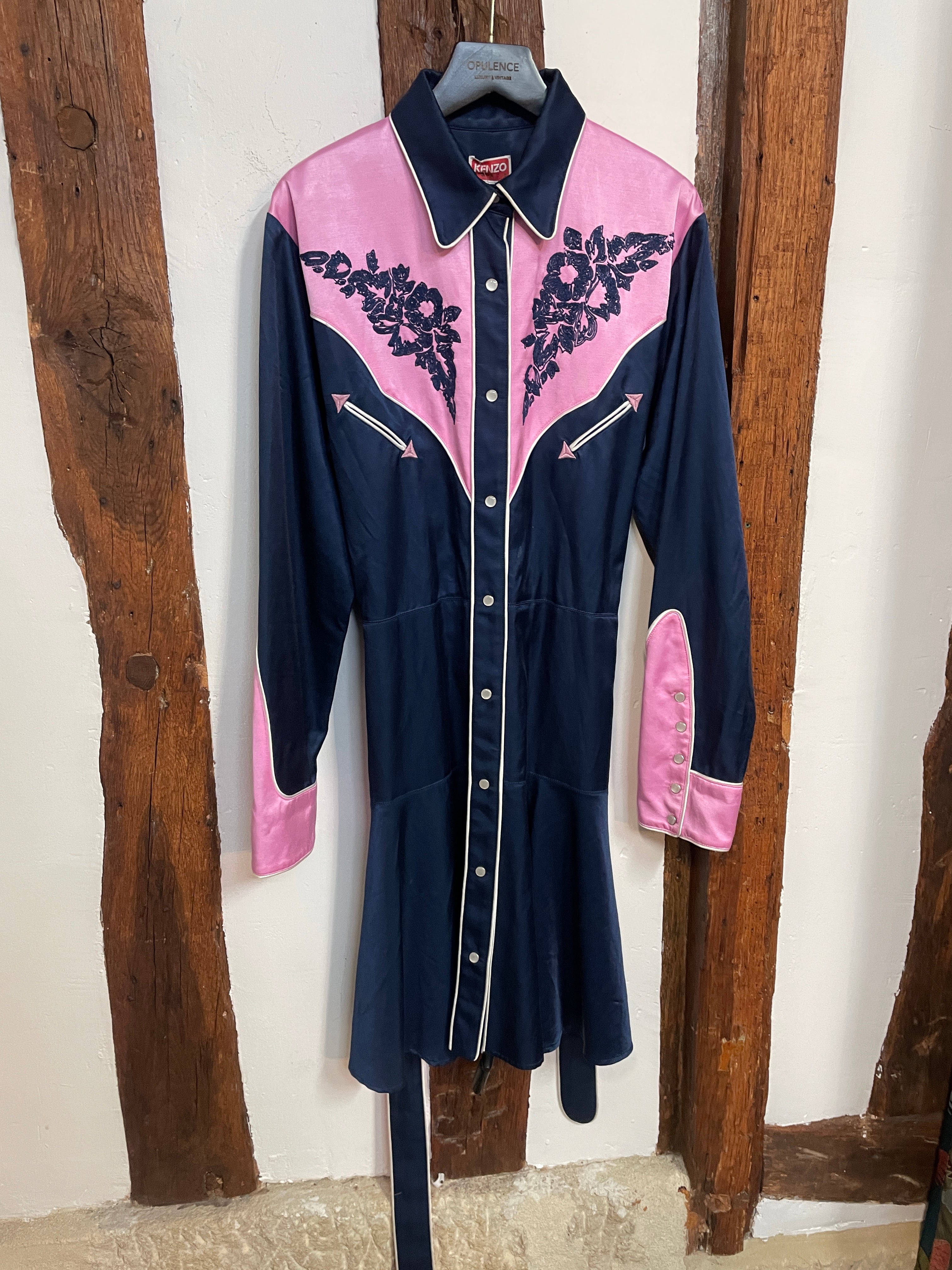 Kenzo Paris Navy & Pink Western-Style Dress – Size S