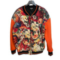 Roberto Cavalli Floral & Bird Print Bomber Jacket – Multicolour with Orange Sleeves, Size IT 40