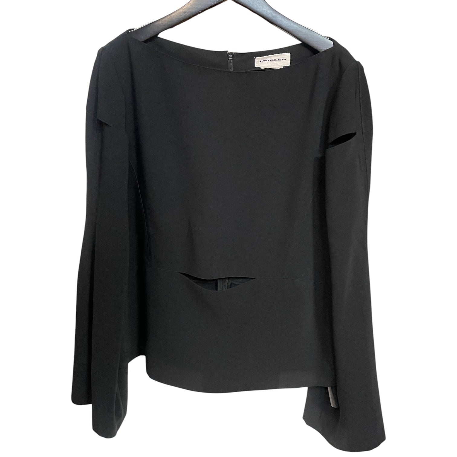 Mugler Black Structured Long Sleeve Top with Cut-Out Detail – Paris