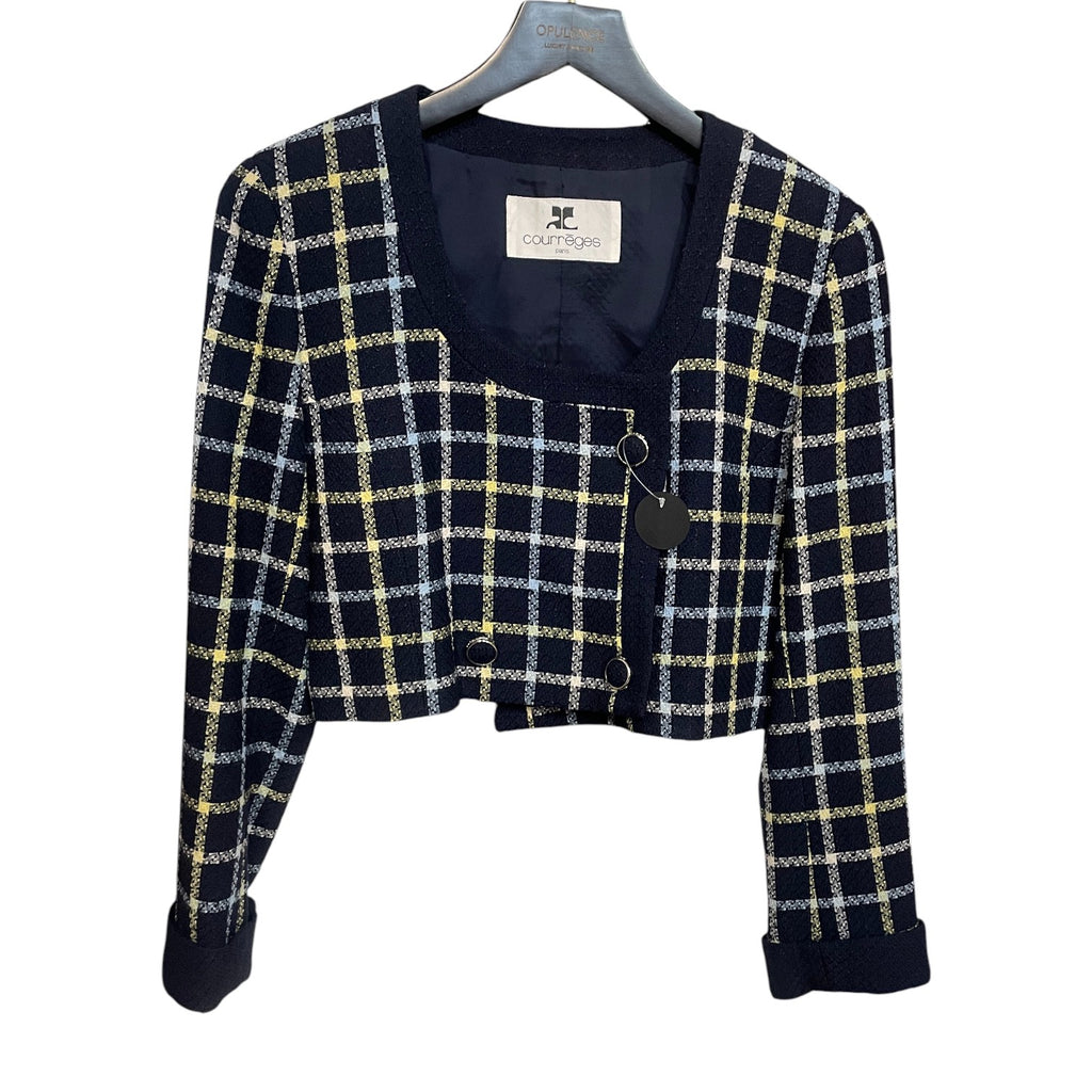 Courrèges Paris Cropped Check Jacket – Navy, Yellow & Grey