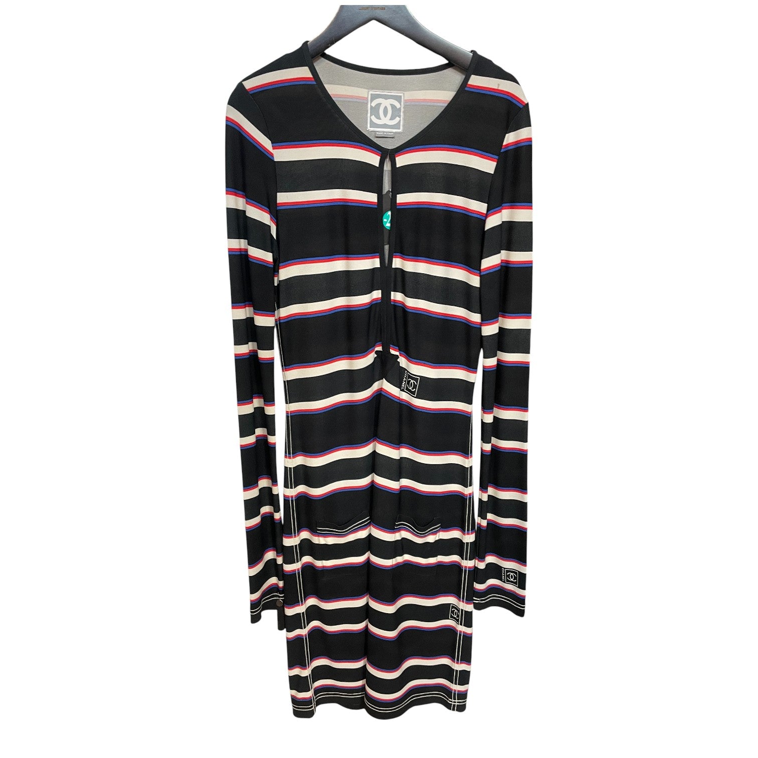 Chanel Long Sleeve Striped Dress – Black, Red & Blue, Made in Italy