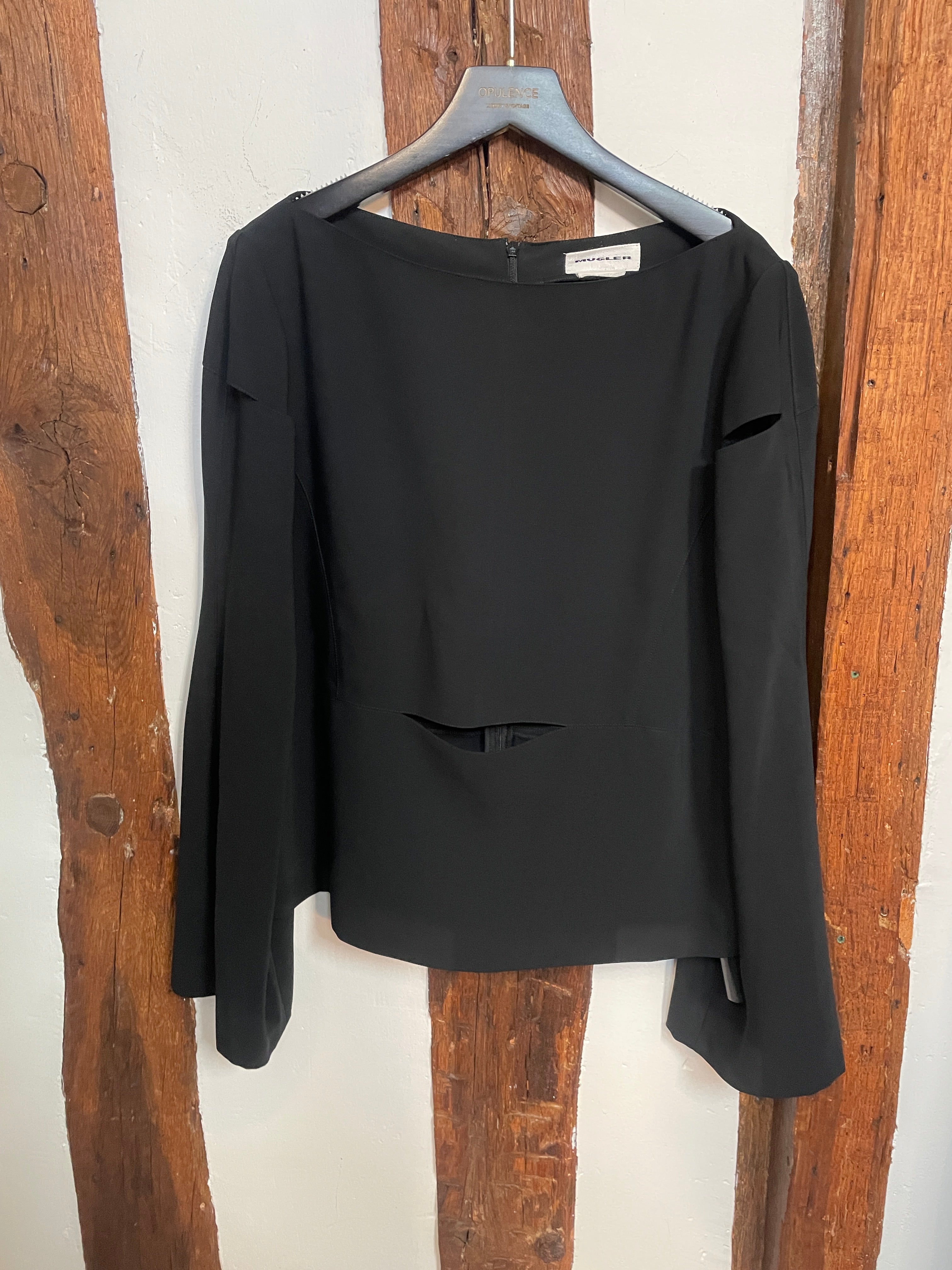 Mugler Black Structured Long Sleeve Top with Cut-Out Detail – Paris