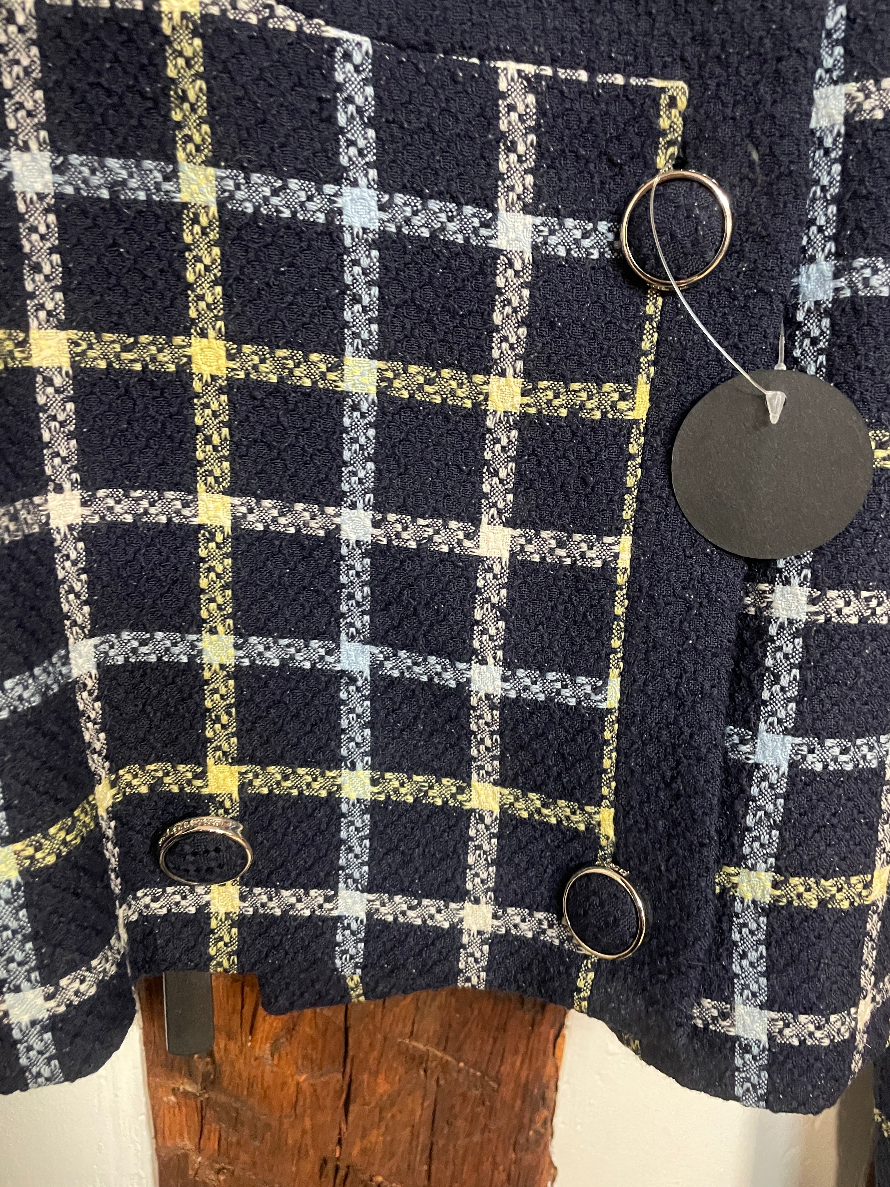 Courrèges Paris Cropped Check Jacket – Navy, Yellow & Grey
