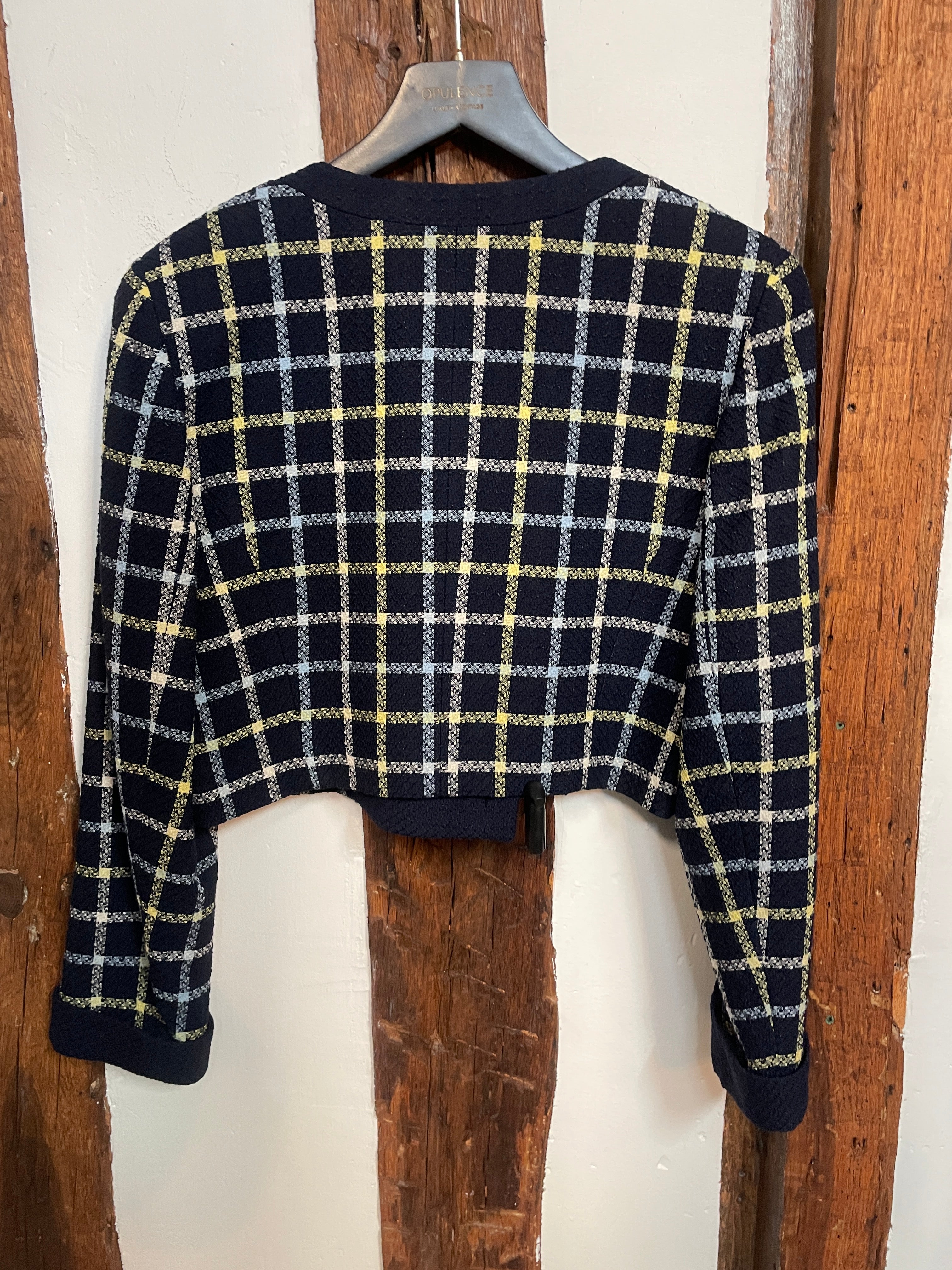 Courrèges Paris Cropped Check Jacket – Navy, Yellow & Grey
