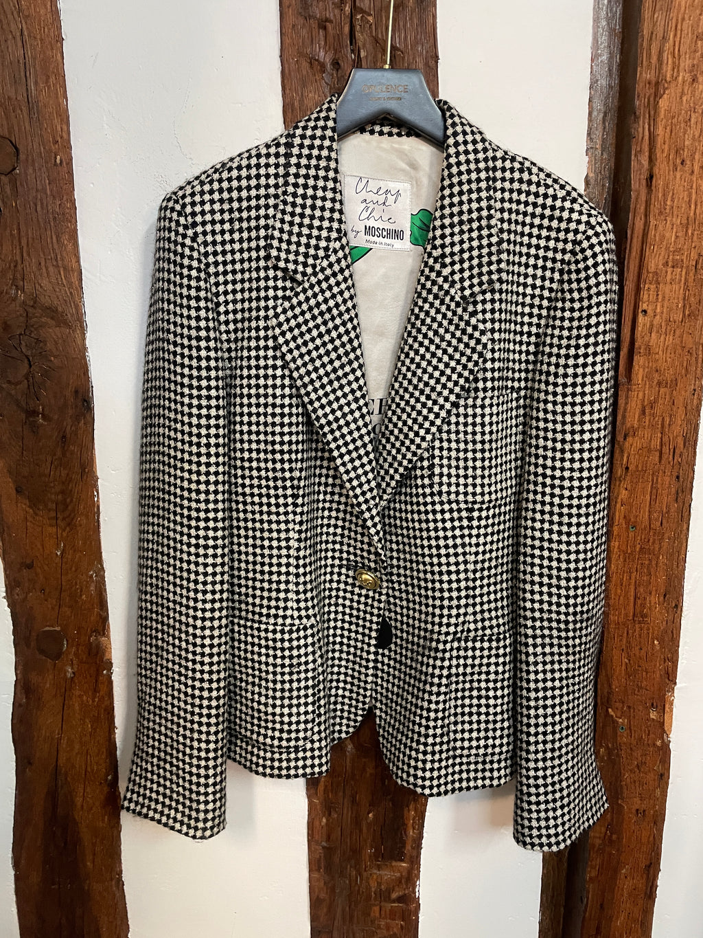 Cheap and Chic by Moschino Houndstooth Jacket – Black & White, Made in Italy