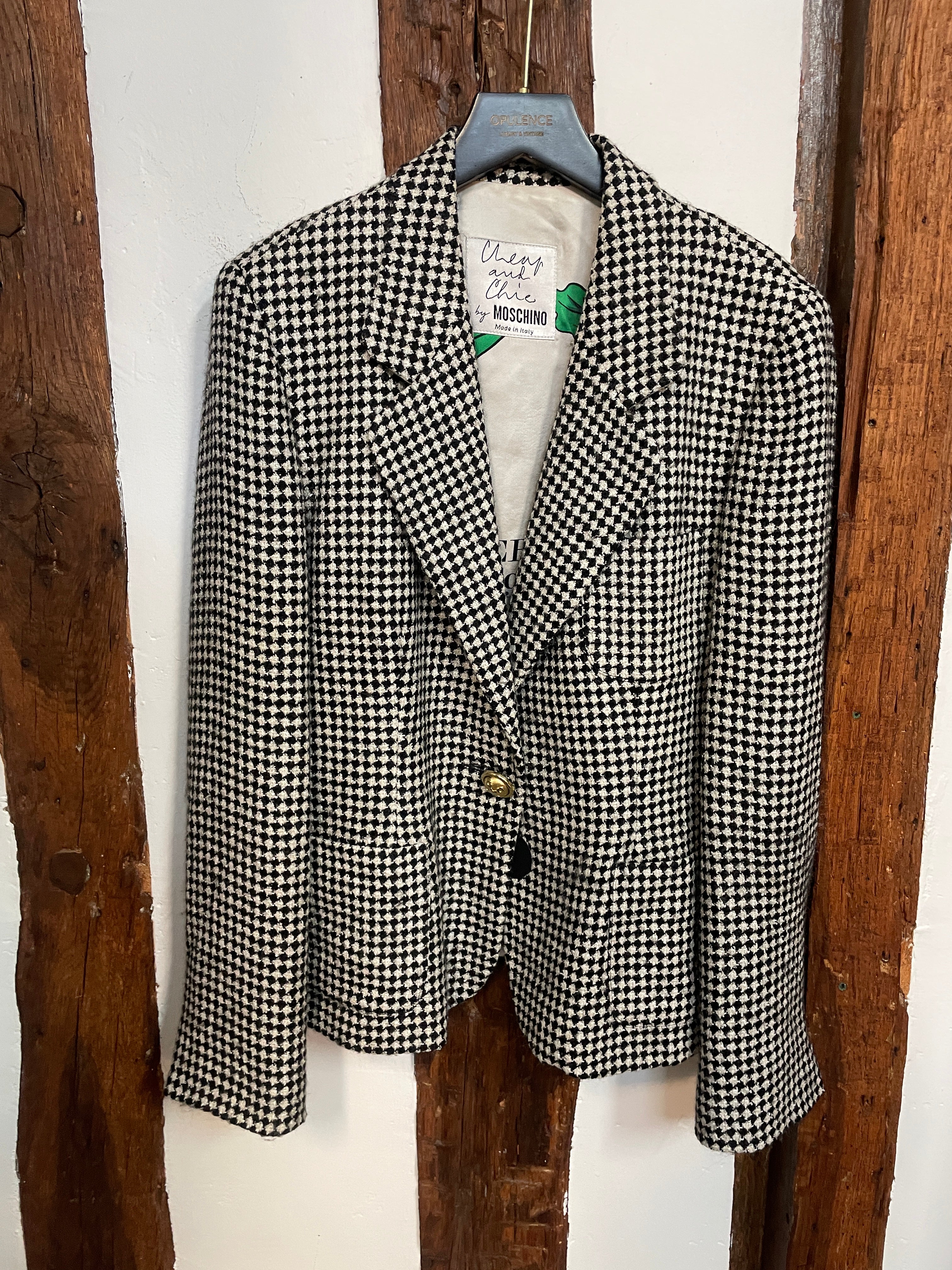 Cheap and Chic by Moschino Houndstooth Jacket – Black & White, Made in Italy