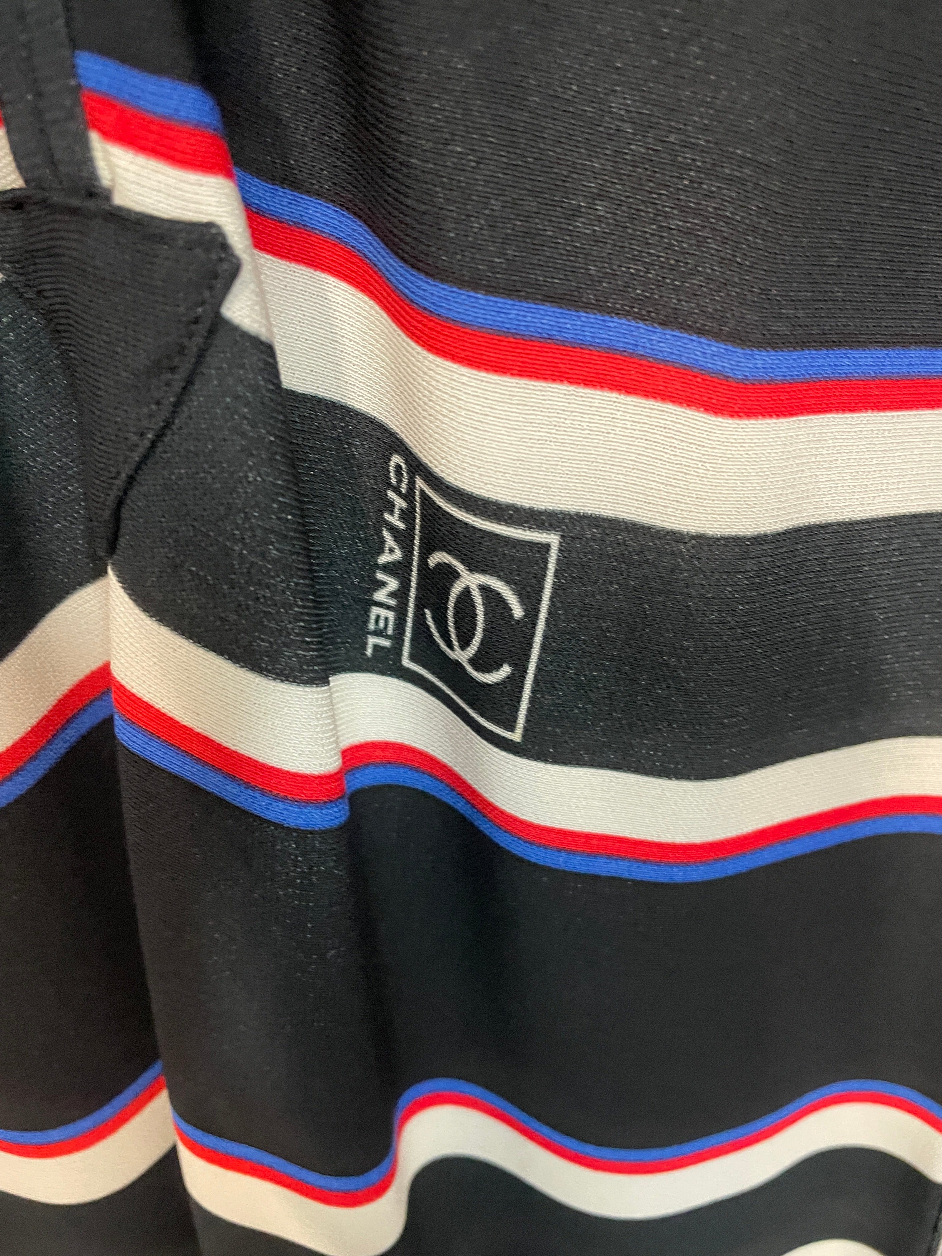 Chanel Long Sleeve Striped Dress – Black, Red & Blue, Made in Italy