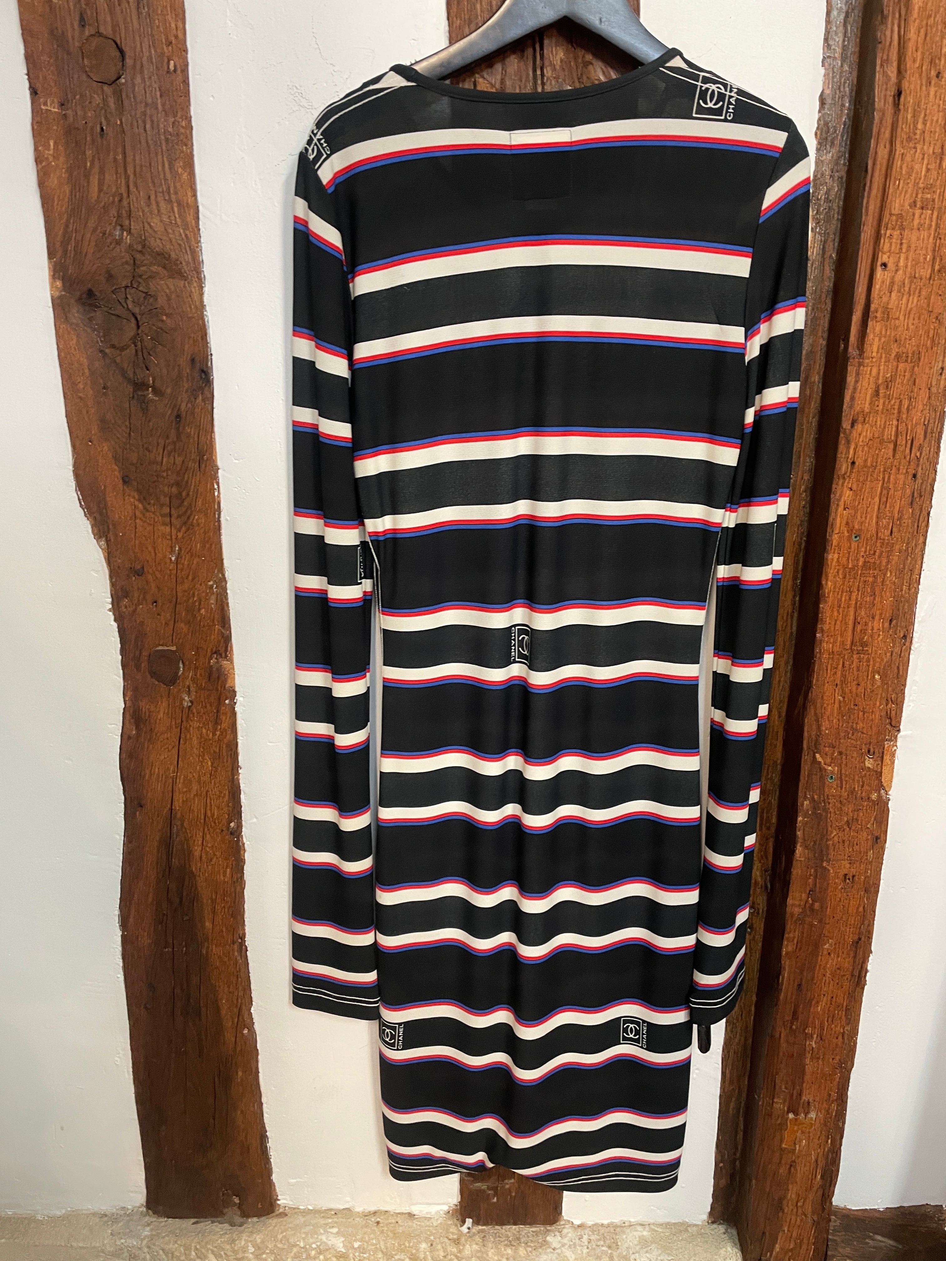 red and white striped dress zara Chanel Long Sleeve Striped Dress – Black, Red & Blue, Made in Italy