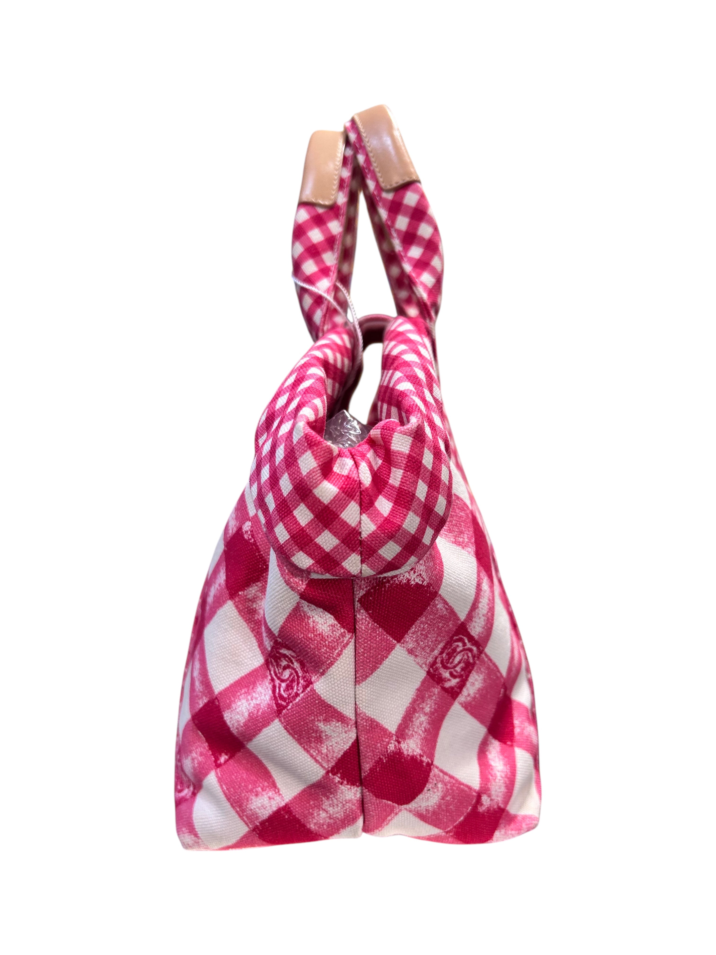 2010 Chanel pink and white fabric bag