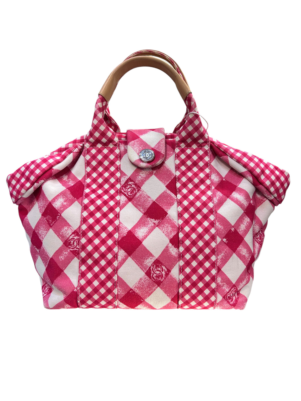 2010 Chanel pink and white fabric bag