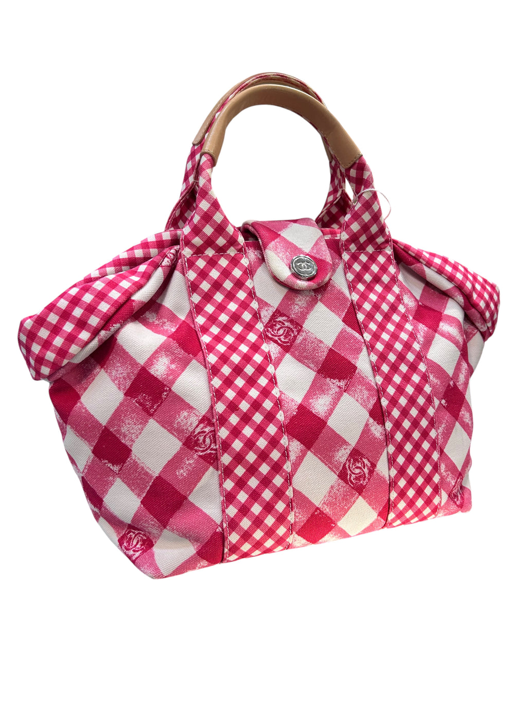 2010 Chanel pink and white fabric bag