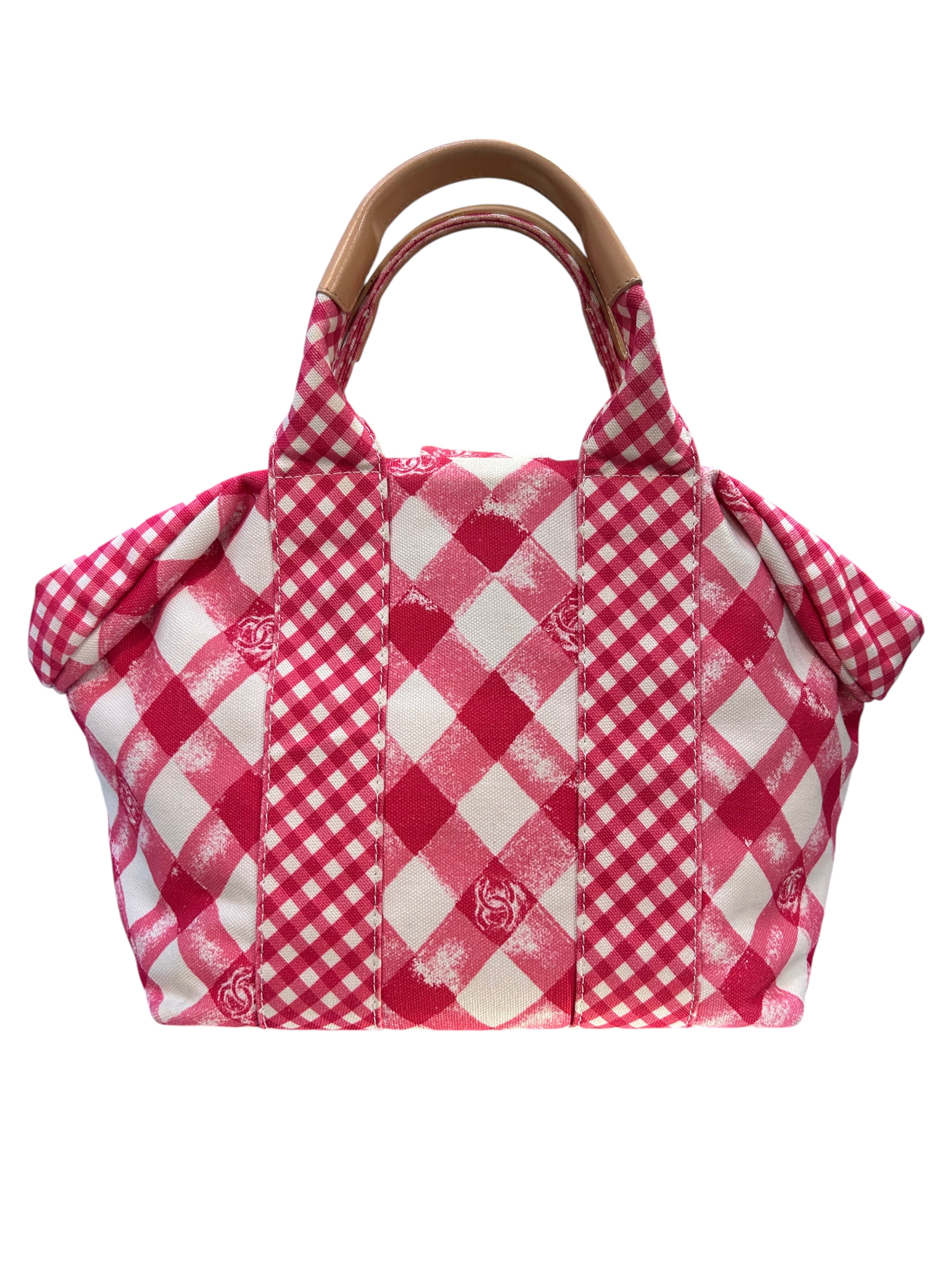 2010 Chanel pink and white fabric bag