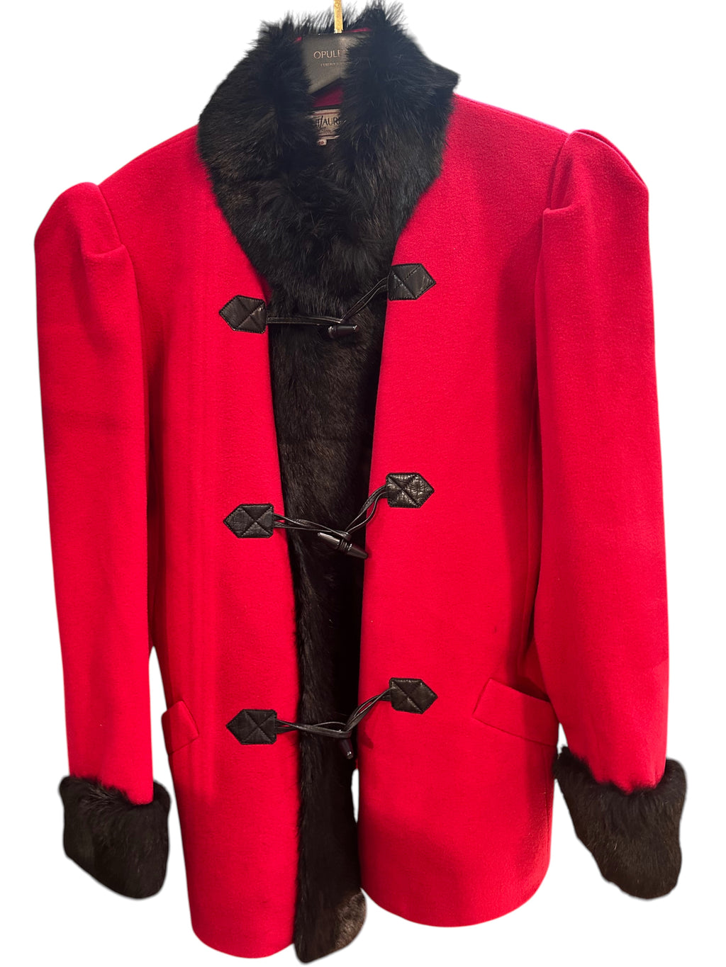 Yves Saint Laurent Variation Red Coat With Leather and Mink Fur