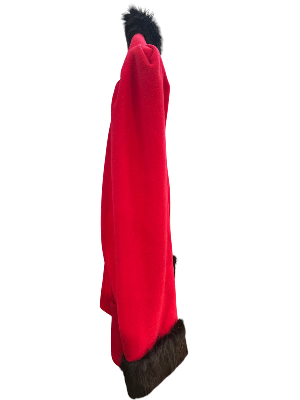 Yves Saint Laurent Variation Red Coat With Leather and Mink Fur