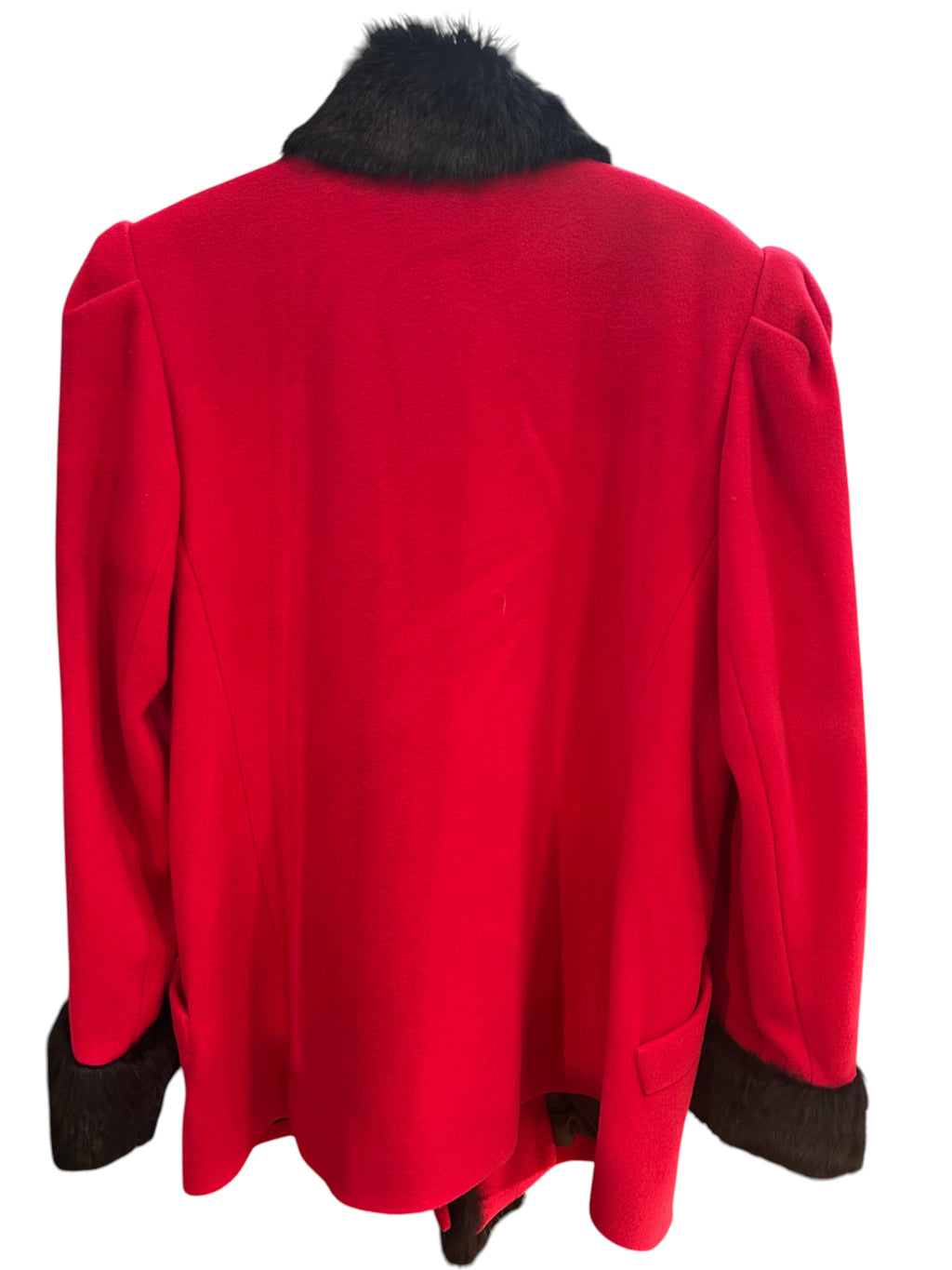 Yves Saint Laurent Variation Red Coat With Leather and Mink Fur