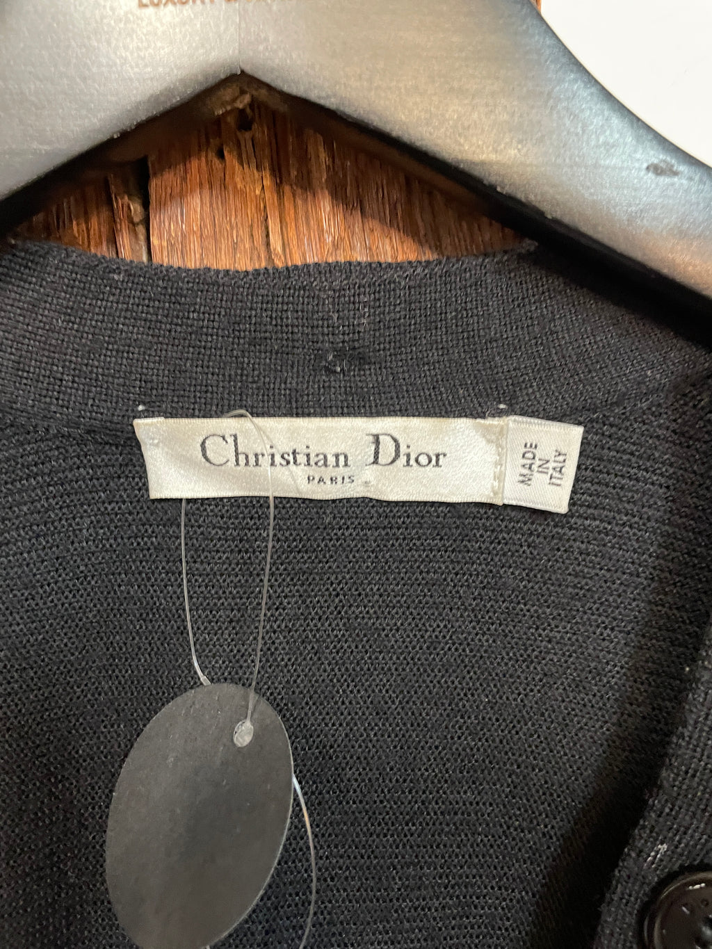 Christian Dior Black Knit Wrap Dress Button Detail Long Sleeve Made in Italy