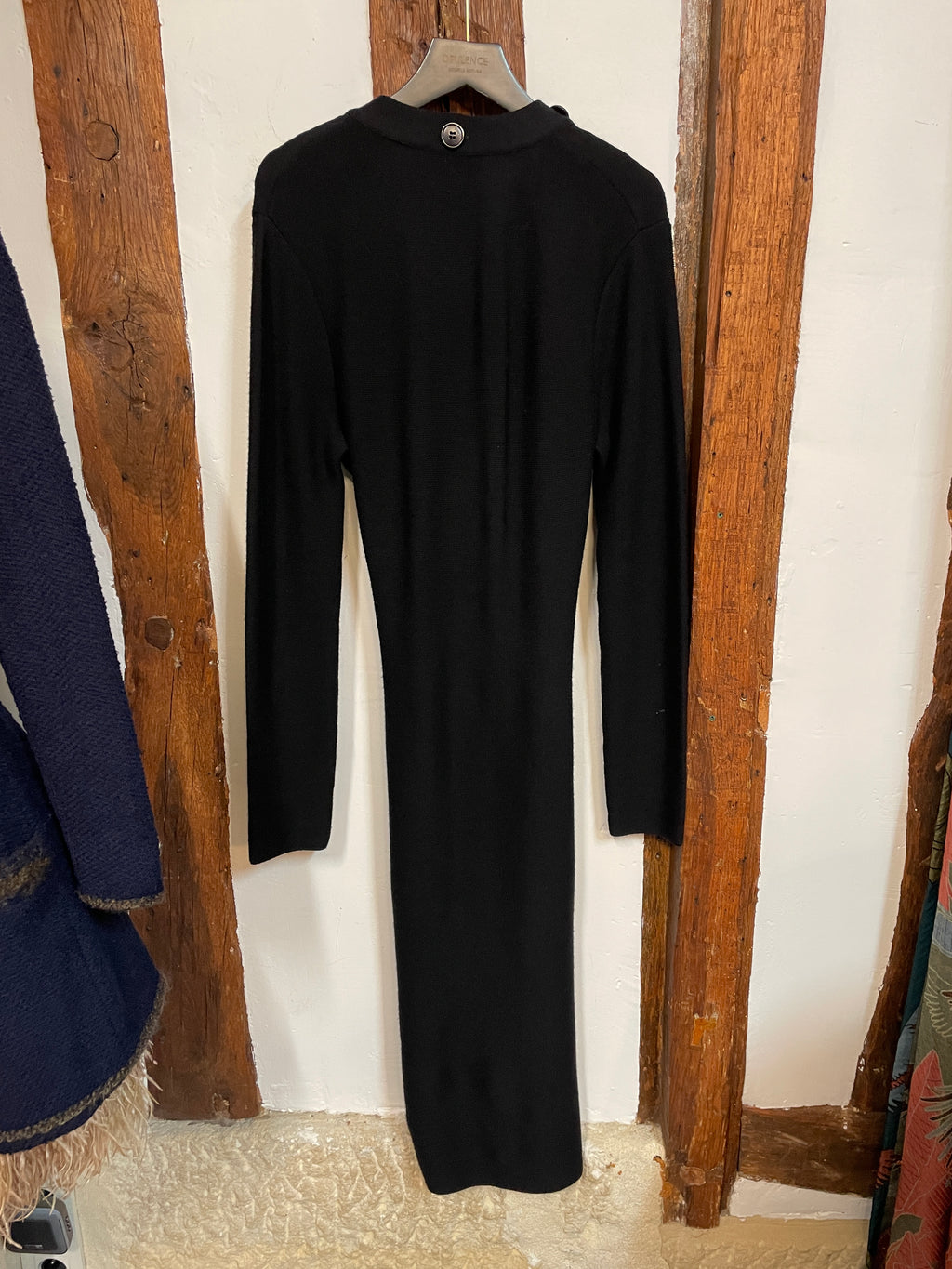 Christian Dior Black Knit Wrap Dress Button Detail Long Sleeve Made in Italy