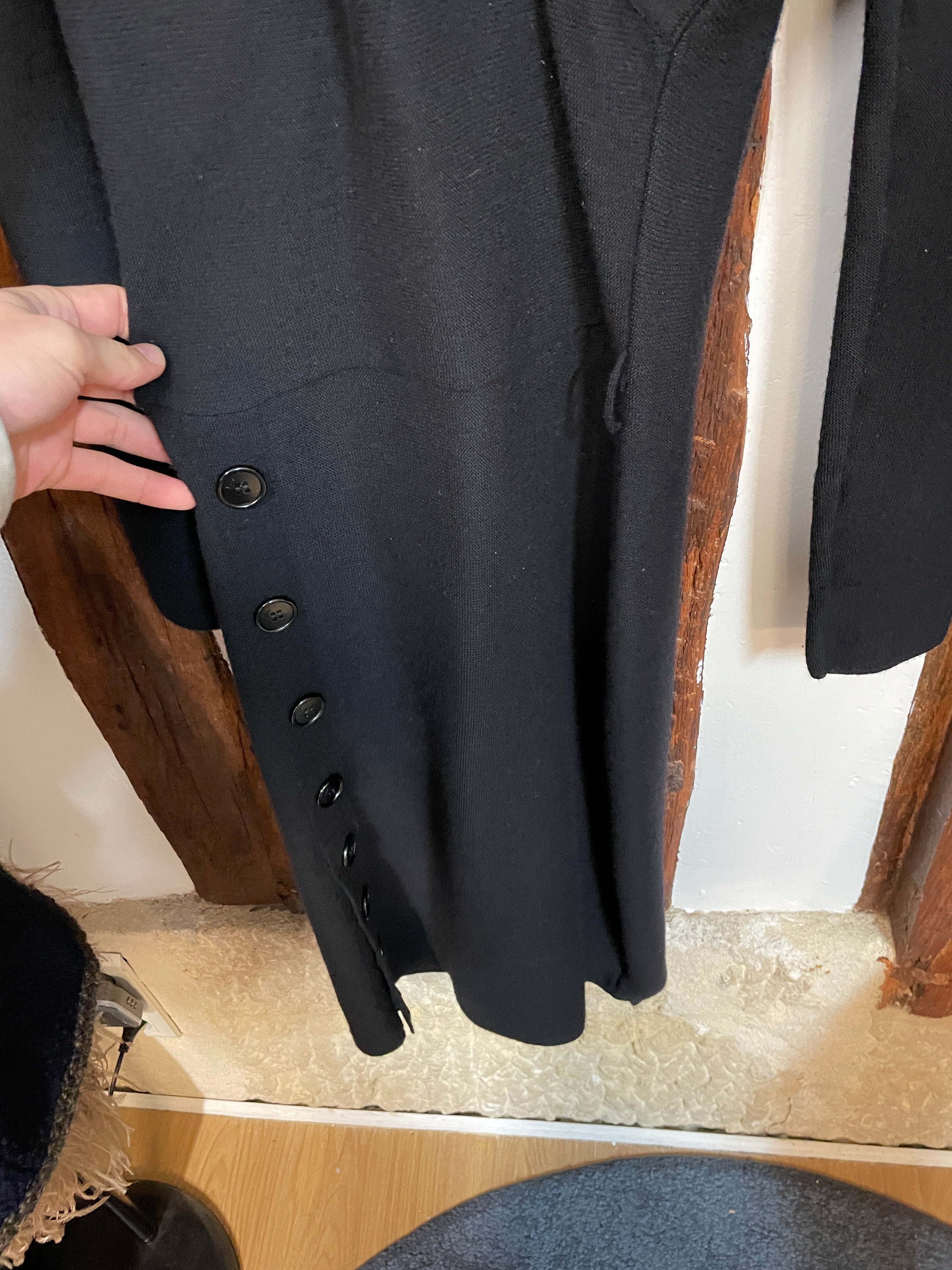 Christian Dior Black Knit Wrap Dress Button Detail Long Sleeve Made in Italy