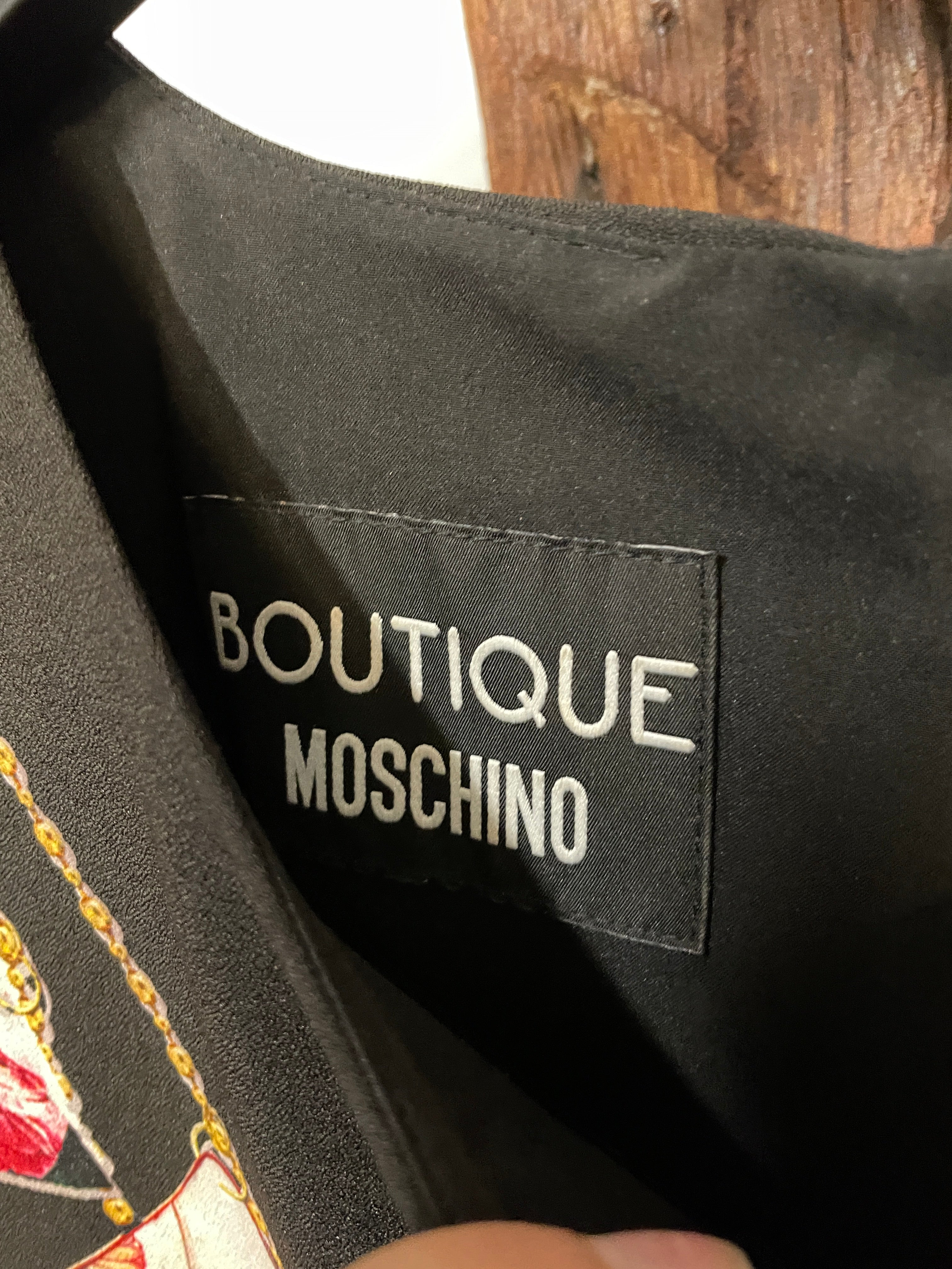 Boutique Moschino Black Sleeveless Dress Trompe L’Oeil Necklace Print