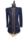 Chanel Boutique Navy Bouclé Knit Jacket CC Zip